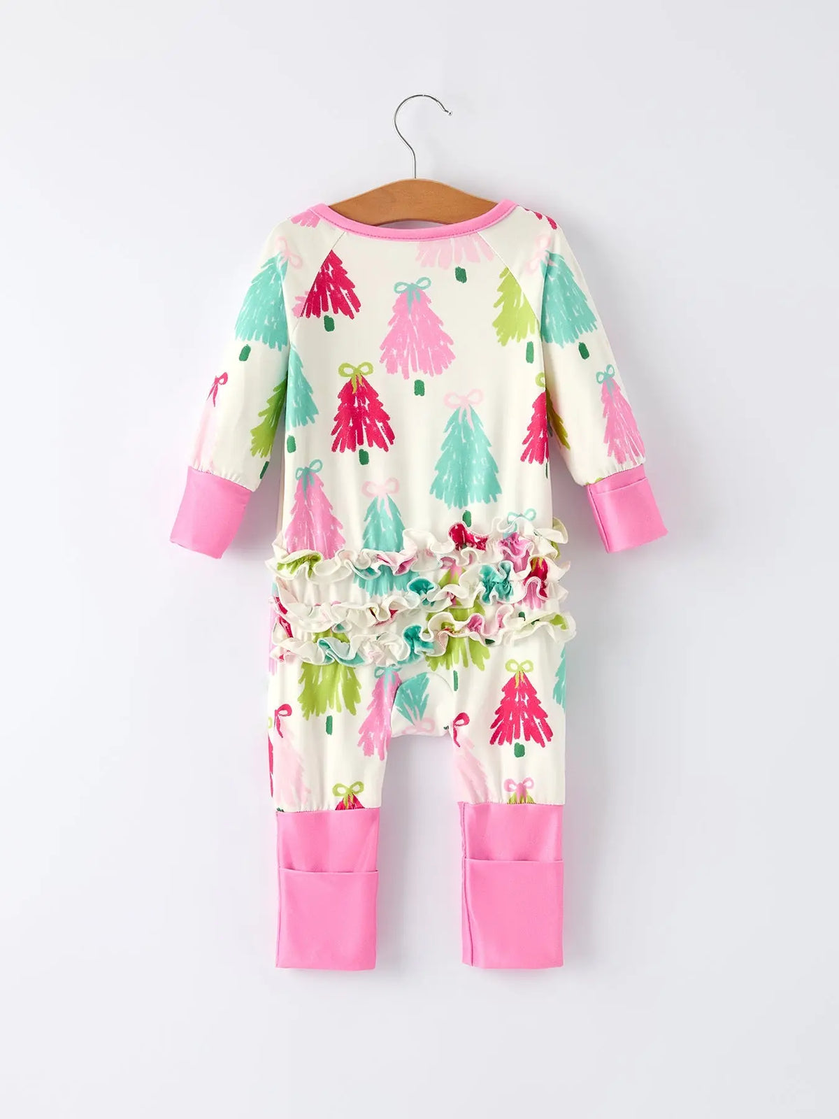 Christmas tree Baby Girls Romper with Long Sleeves Rylee Faith Designs
