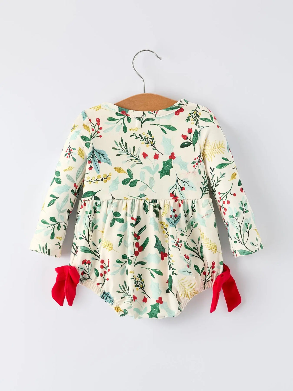 Baby Girls Christmas Romper – Holiday Bow Long Sleeve Outfit Rylee Faith Designs