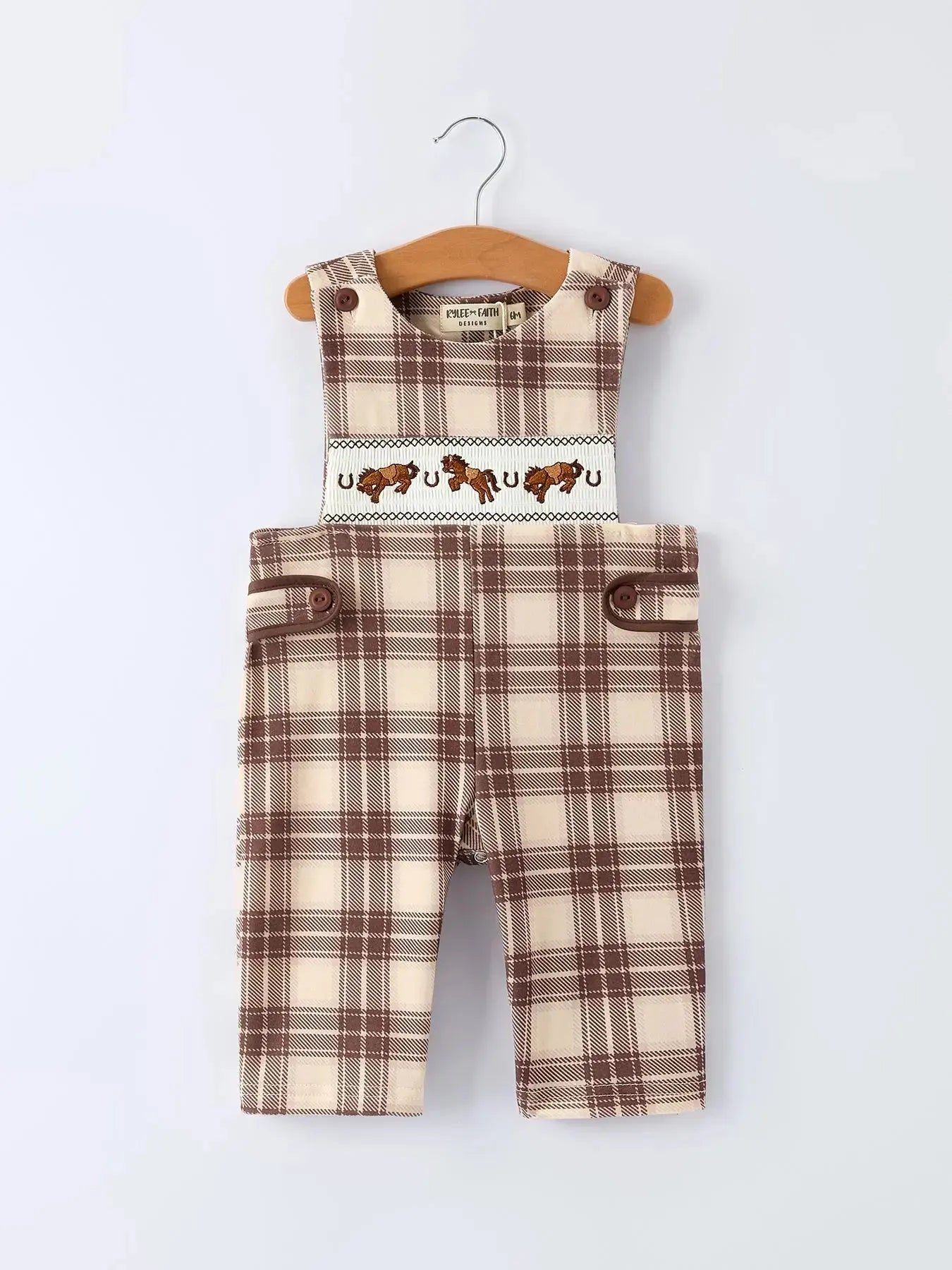 Western Horse Embroidered Smocked Plaid Baby Boy Romper Rylee Faith Designs
