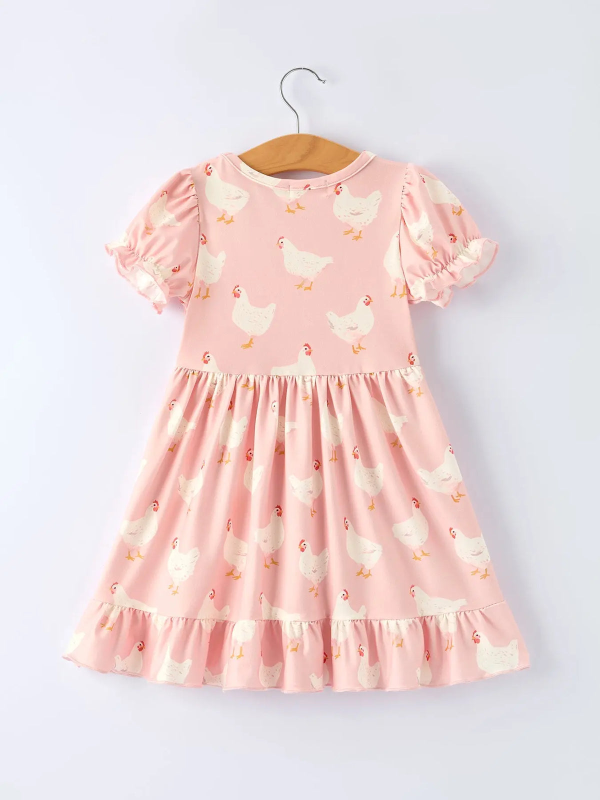 Farm Spring Chicken Print Girls Ruffle Dress