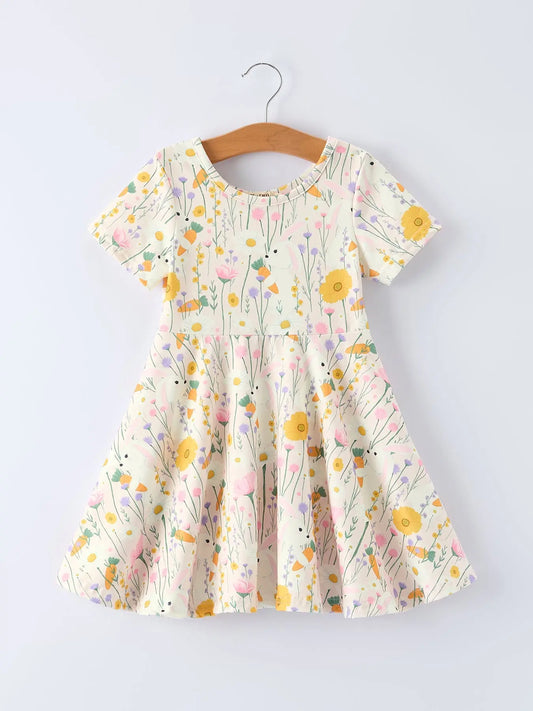 Spring Easter Bunny Yellow Floral Girls Dress Rylee Faith Designs