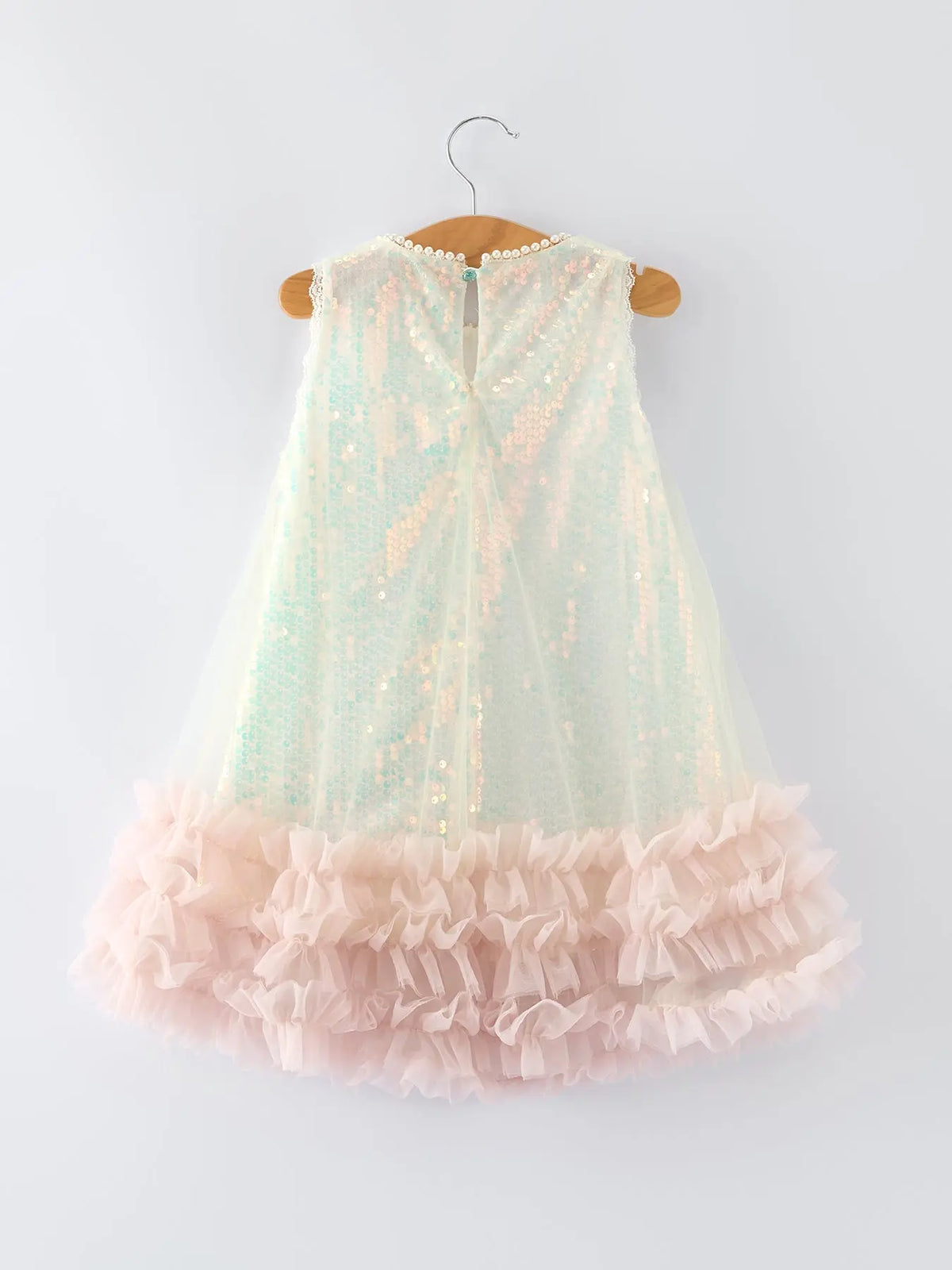 Vestido de Niña de Tul con Volantes y Lazo de Lentejuelas Iridiscentes