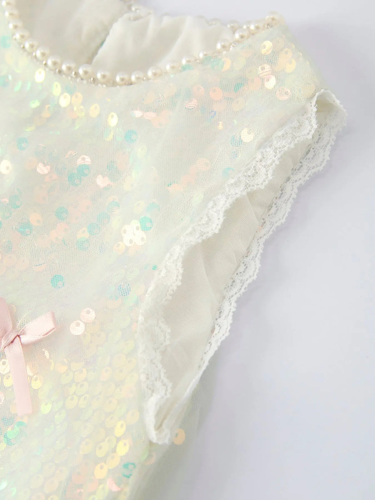 Vestido de Niña de Tul con Volantes y Lazo de Lentejuelas Iridiscentes