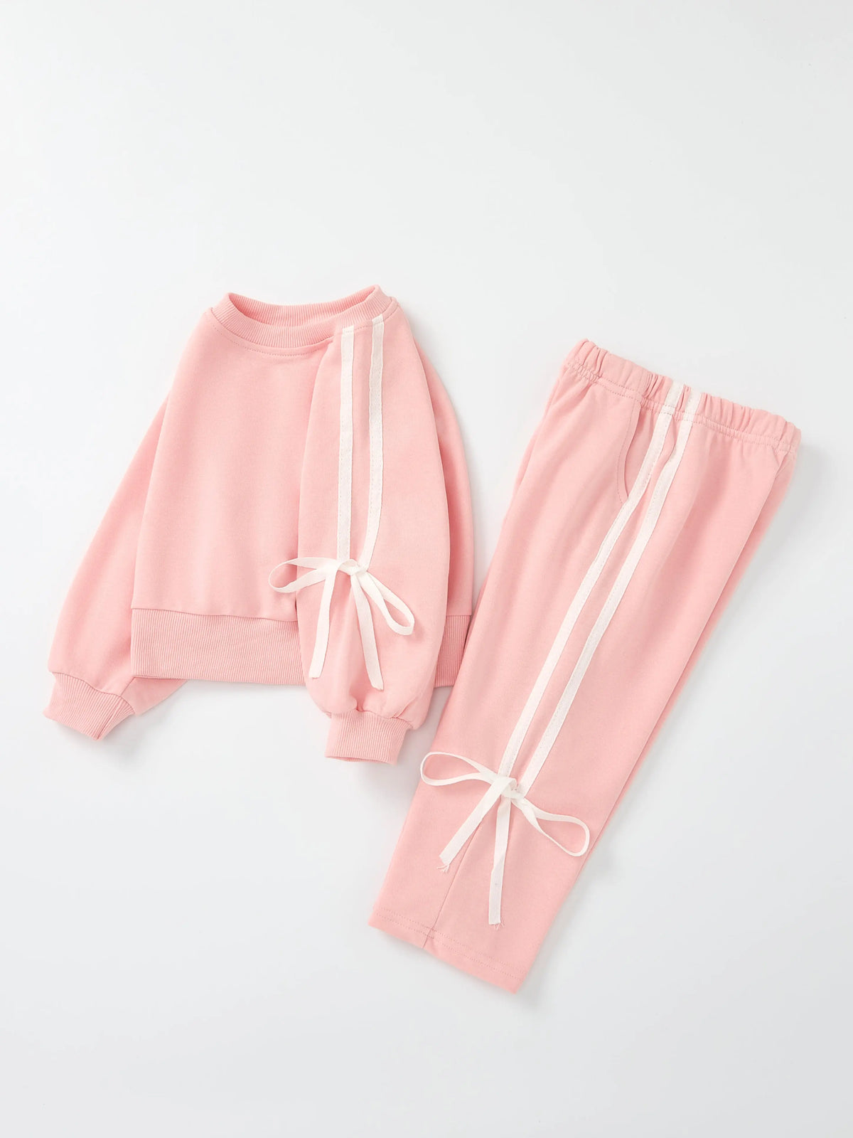 Girls Pink Bow Trim Sweatshirt and Pants Set