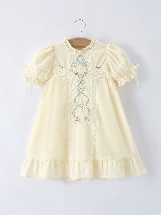 Embroidered Lace Girls' Short-sleeved Dress