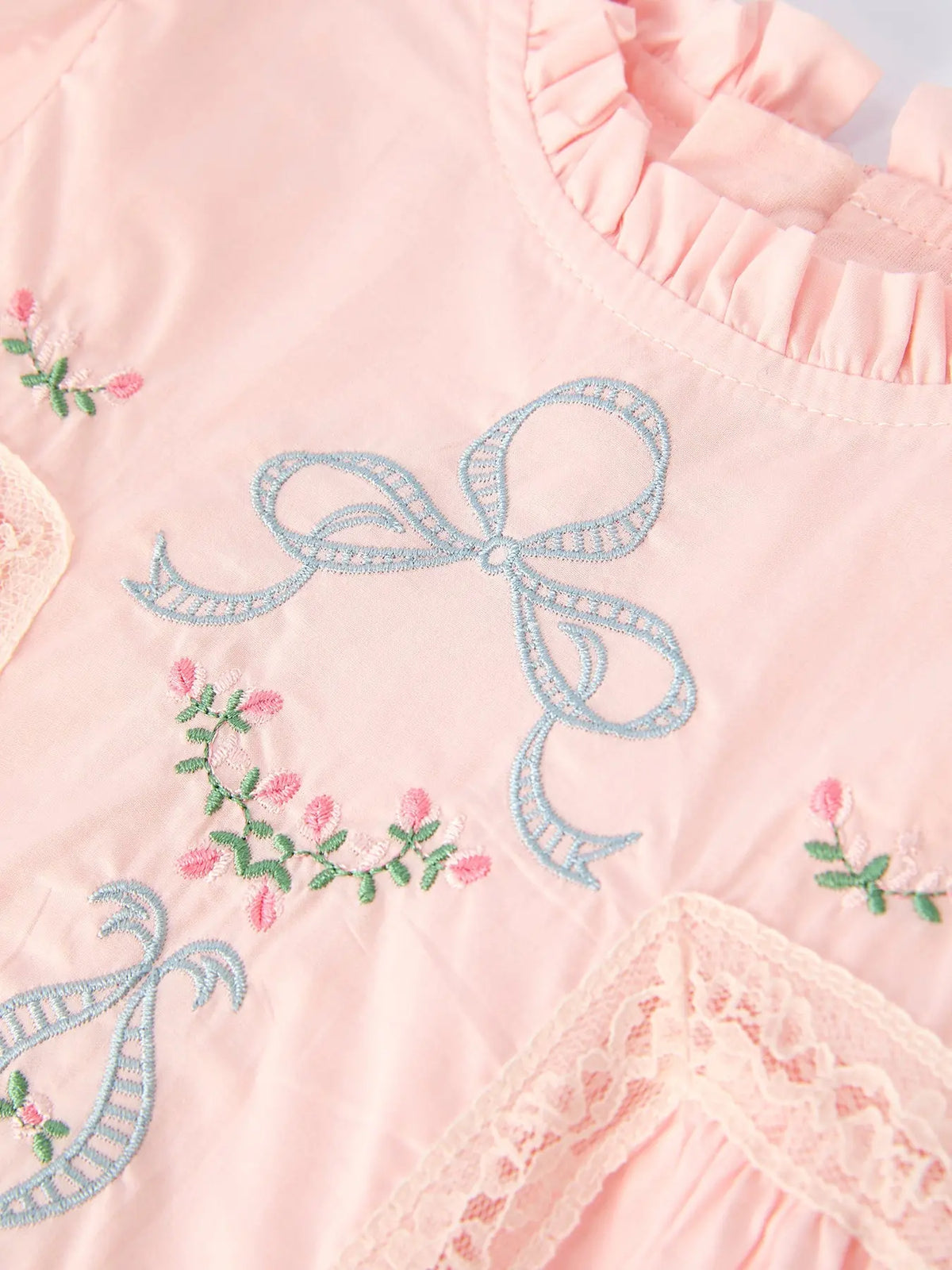 Embroidered Lace Girls' Short-sleeved Dress