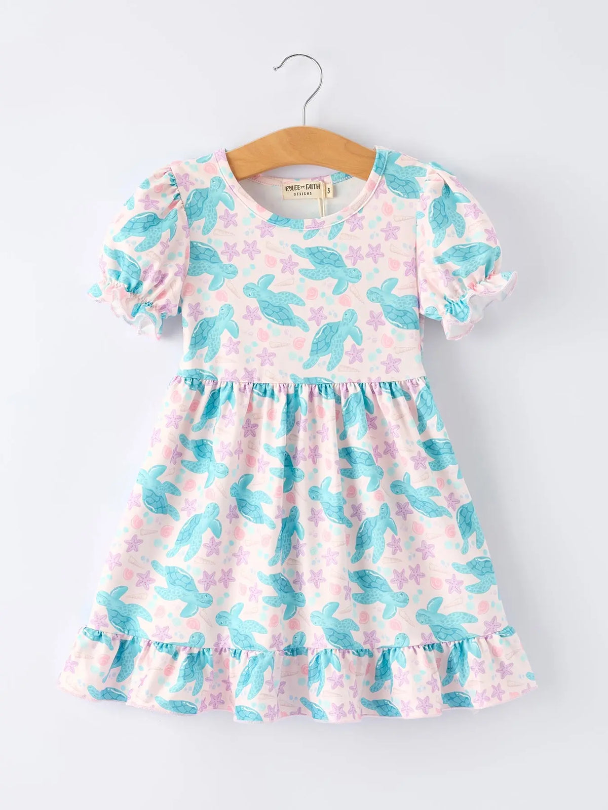 Vestido con volantes de tortuga marina para niña