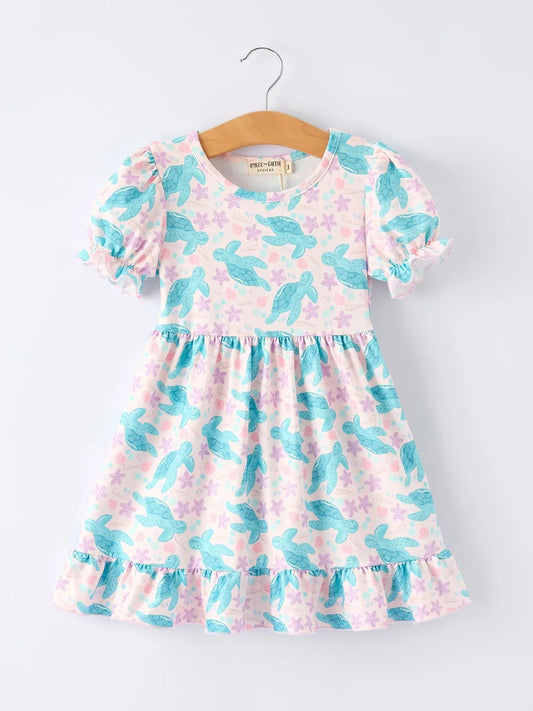 Vestido con volantes de tortuga marina para niña