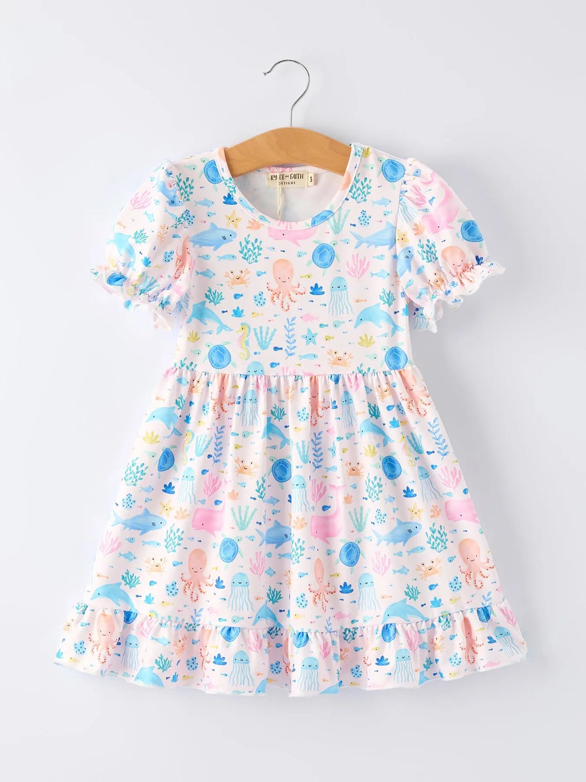 Vestido de niña con volantes y estampado de animales marinos