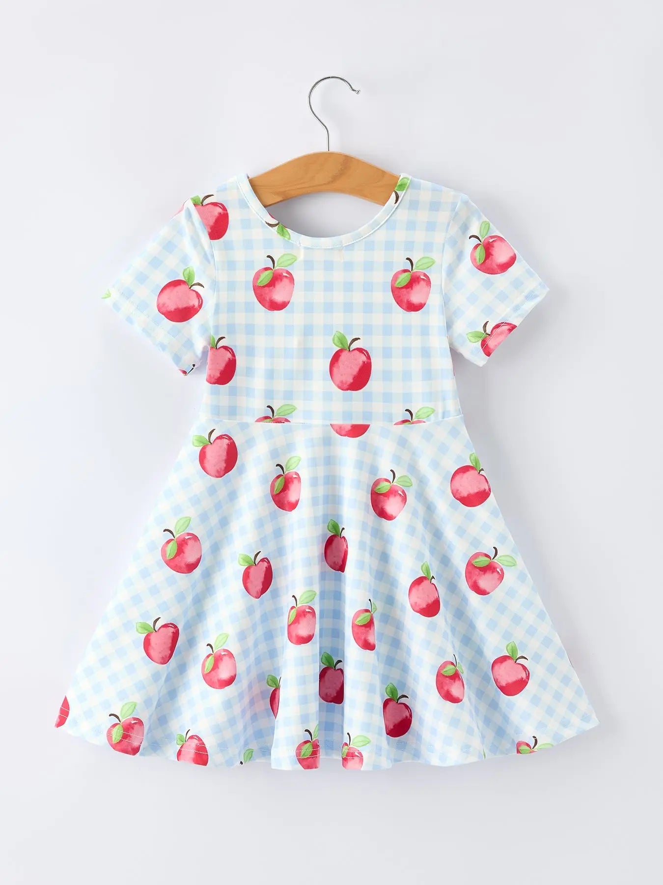 Back to School Apple Plaid Girls Dress Short Sleeve