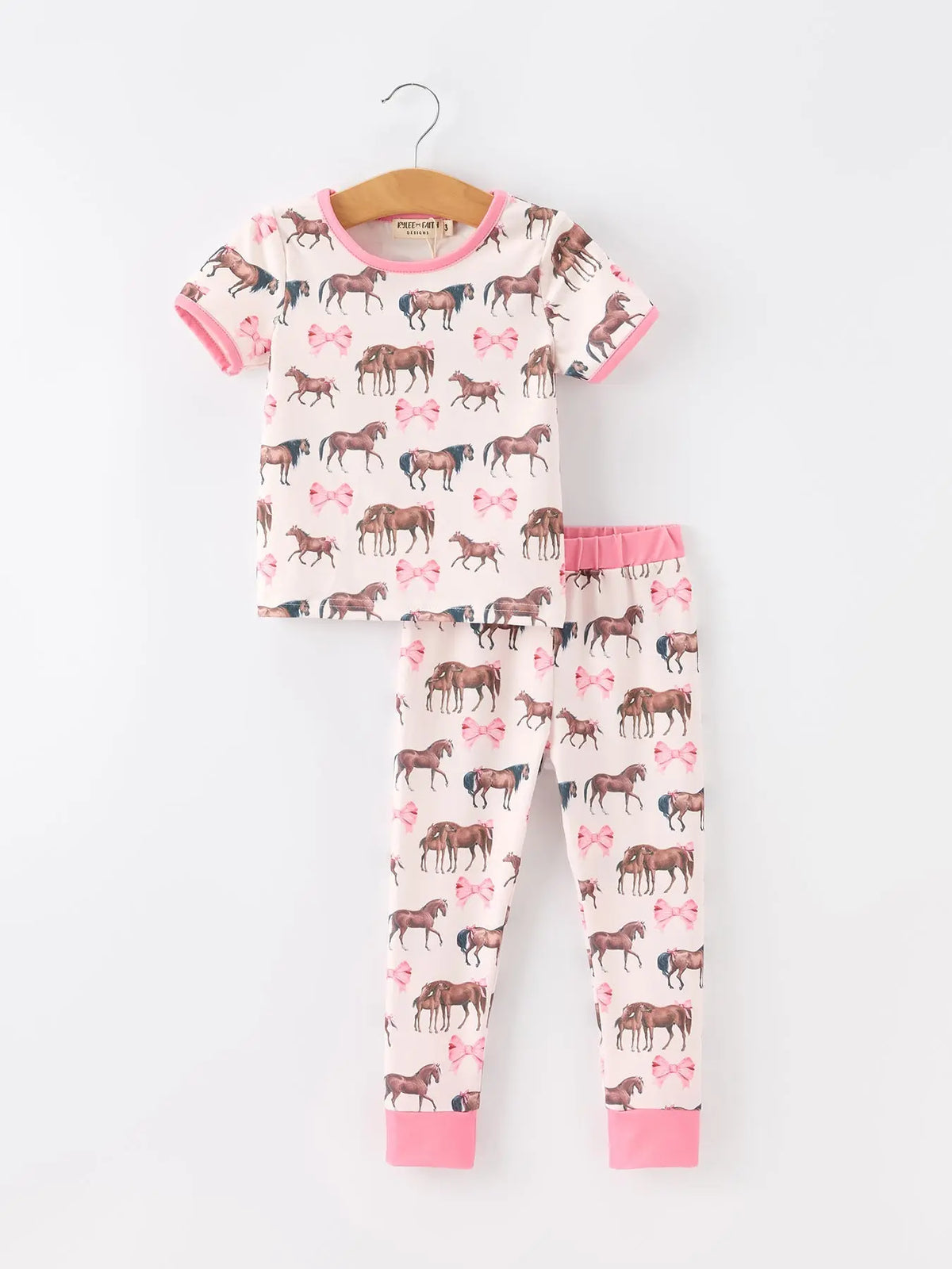 Girls Western Horse Bow Pajamas Set Print Rylee Faith Designs