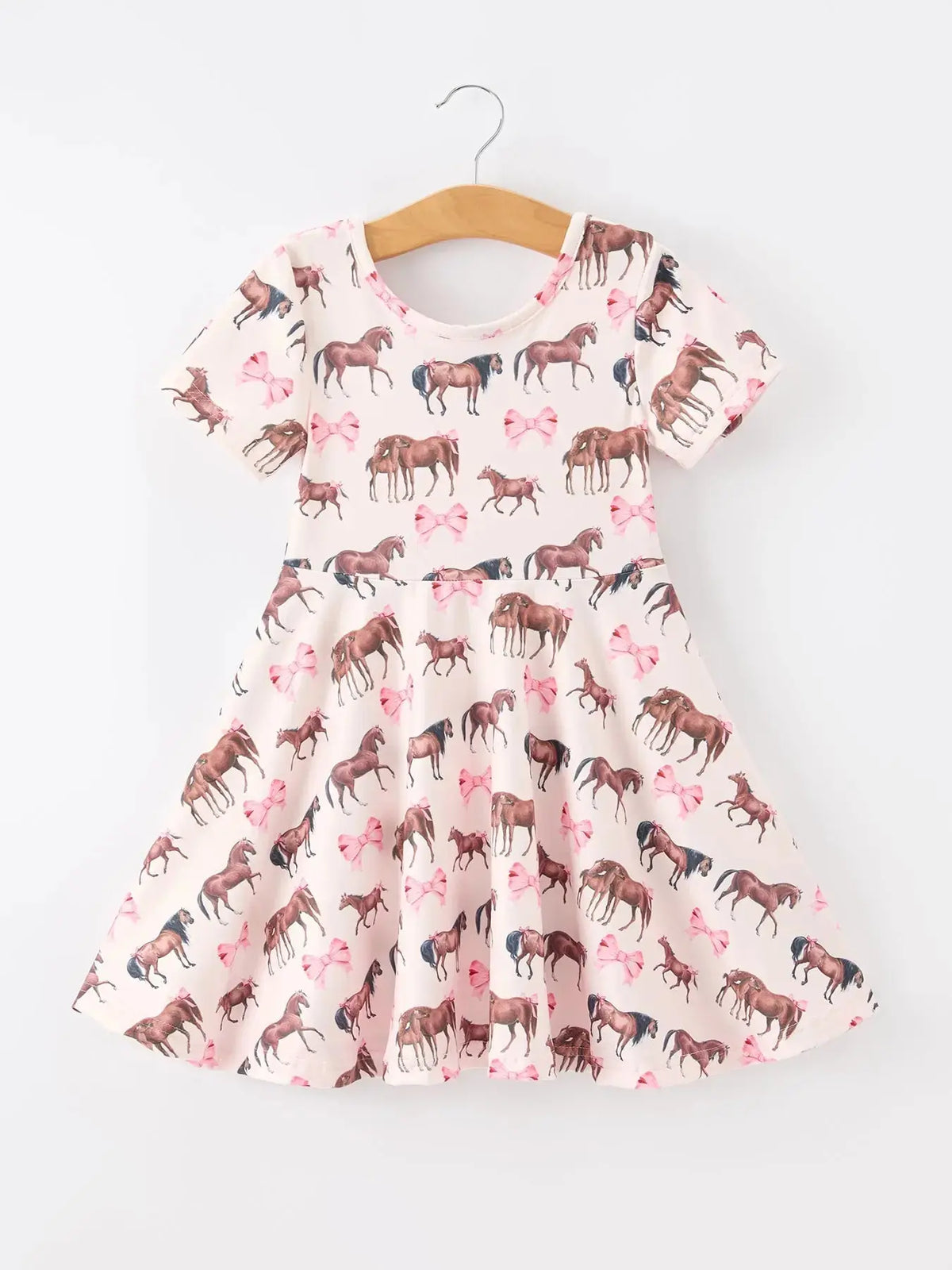 Girls Western Horse Print Twirl Dress Short Sleeve Rylee Faith Designs