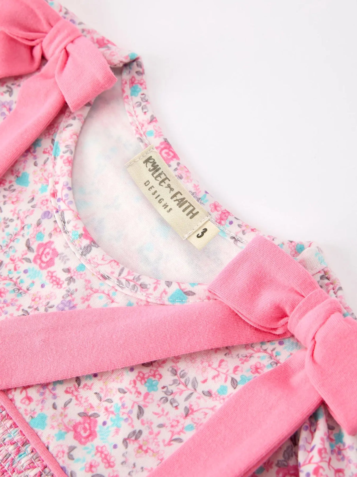 Pink Bow Smocked Floral Girl Dress
