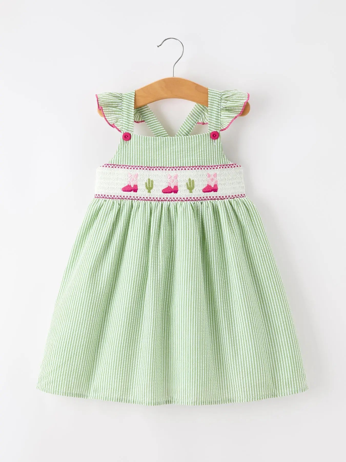 Western Boots Cactus Girls Dress Stripe