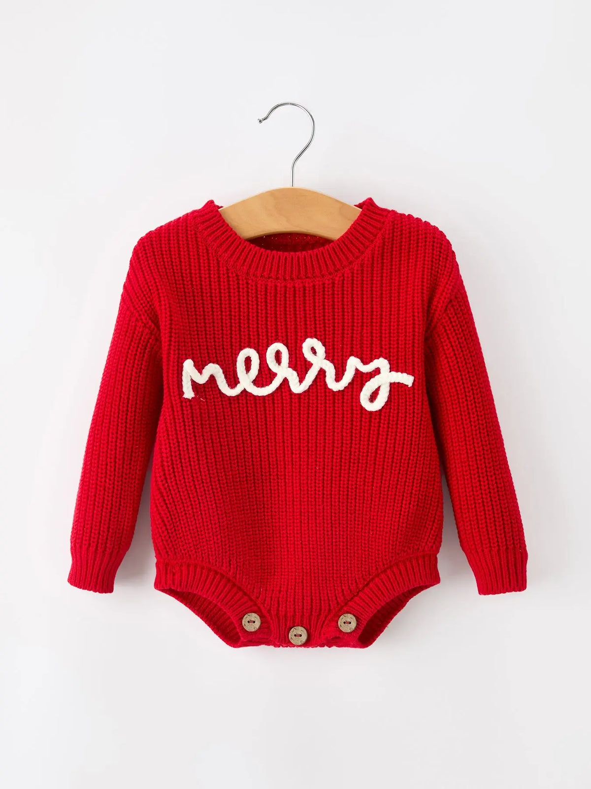 Red Christmas Girls “merry” Knit Baby Romper Rylee Faith Designs