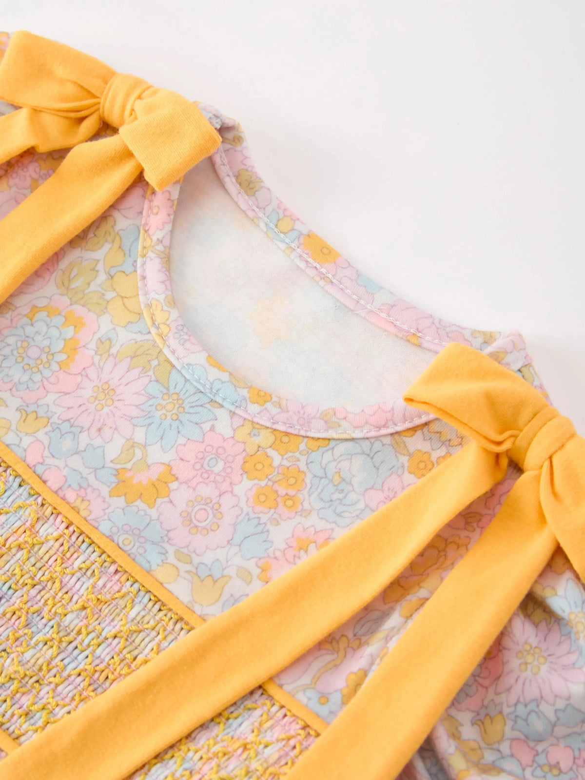 Yellow Bow Smocked Floral Baby Bubble Rylee Faith Designs
