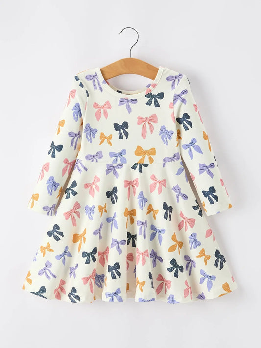 Halloween Bow Girls Dress Long Sleeve Twirl Dress