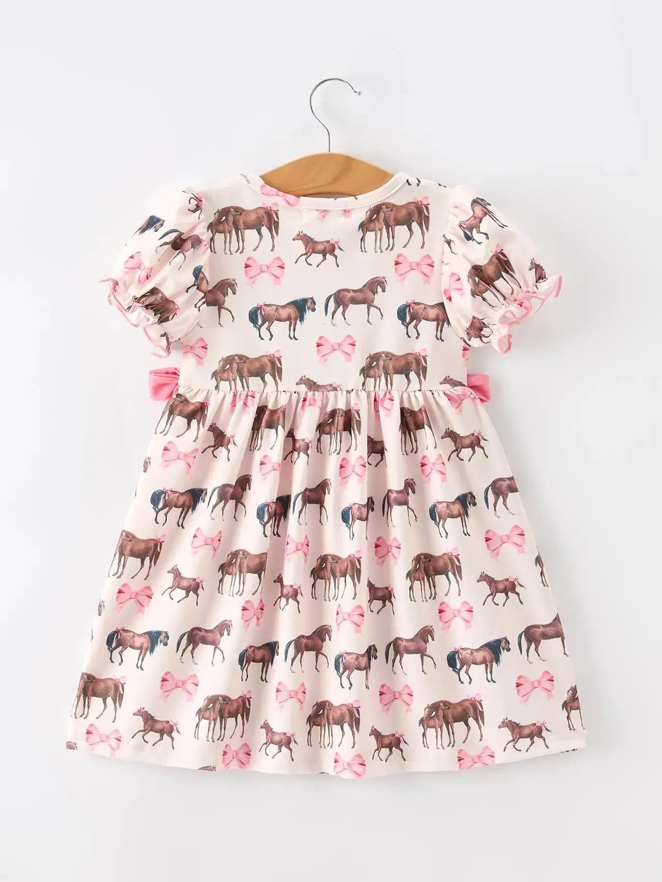 Western Horse Smocked Girls Dress Bow Ruffle Short Sleeve Rylee Faith Designs