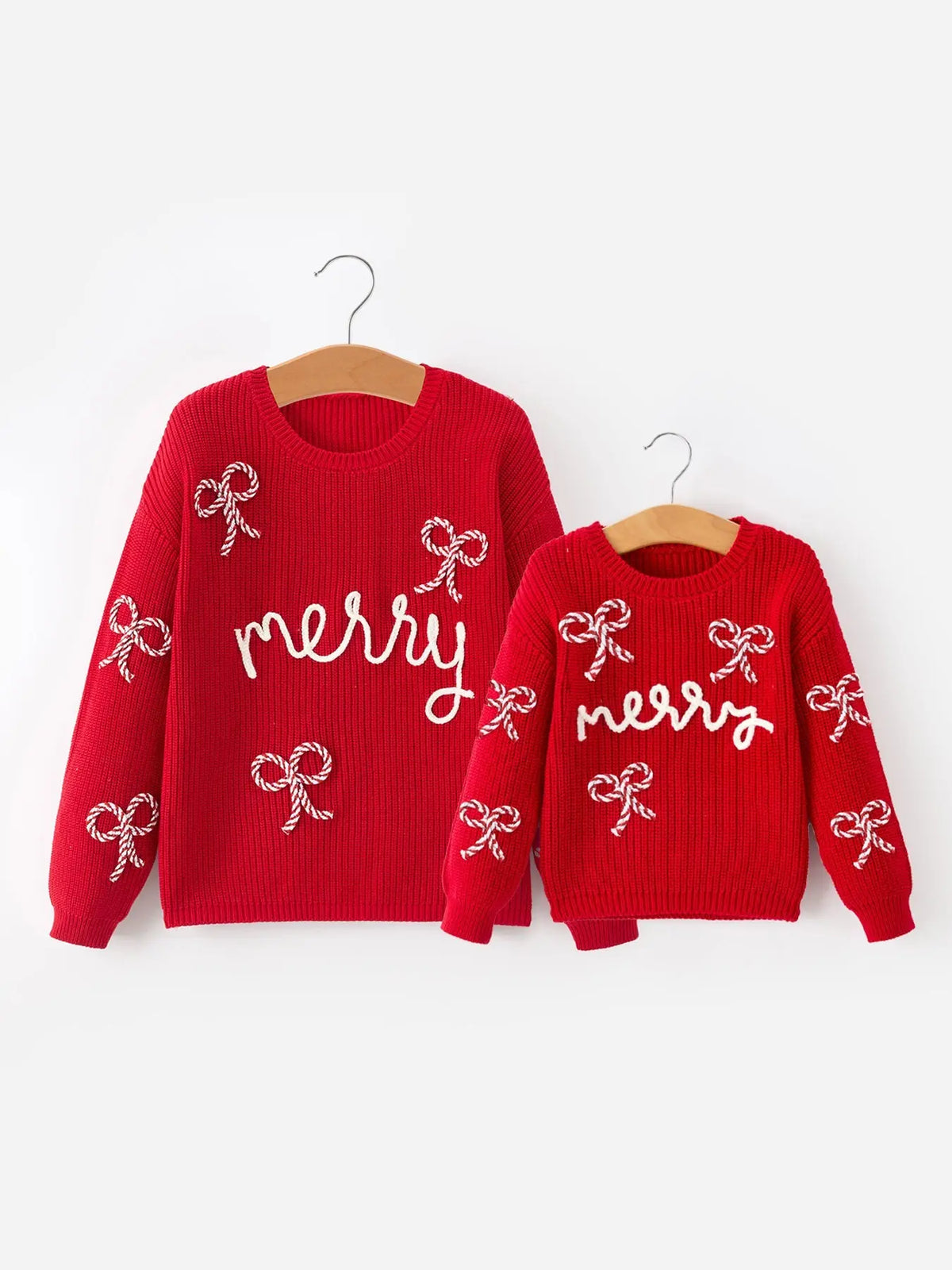Mom and Me Winter Christmas Red "merry" Pullover Sweater Rylee Faith Designs