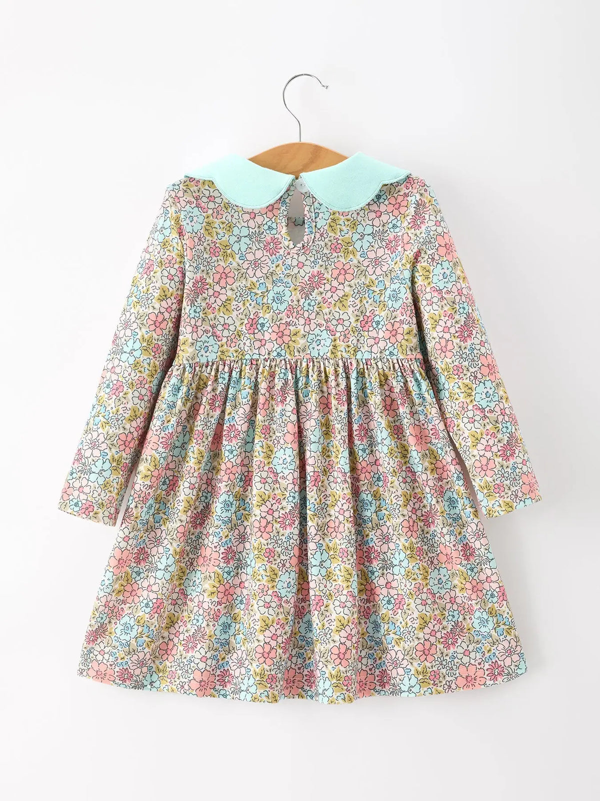 Mint Floral Girl Dress Petals Collar