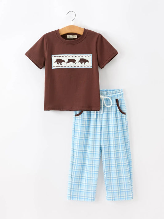 Bear Smocked Boy Pant Set