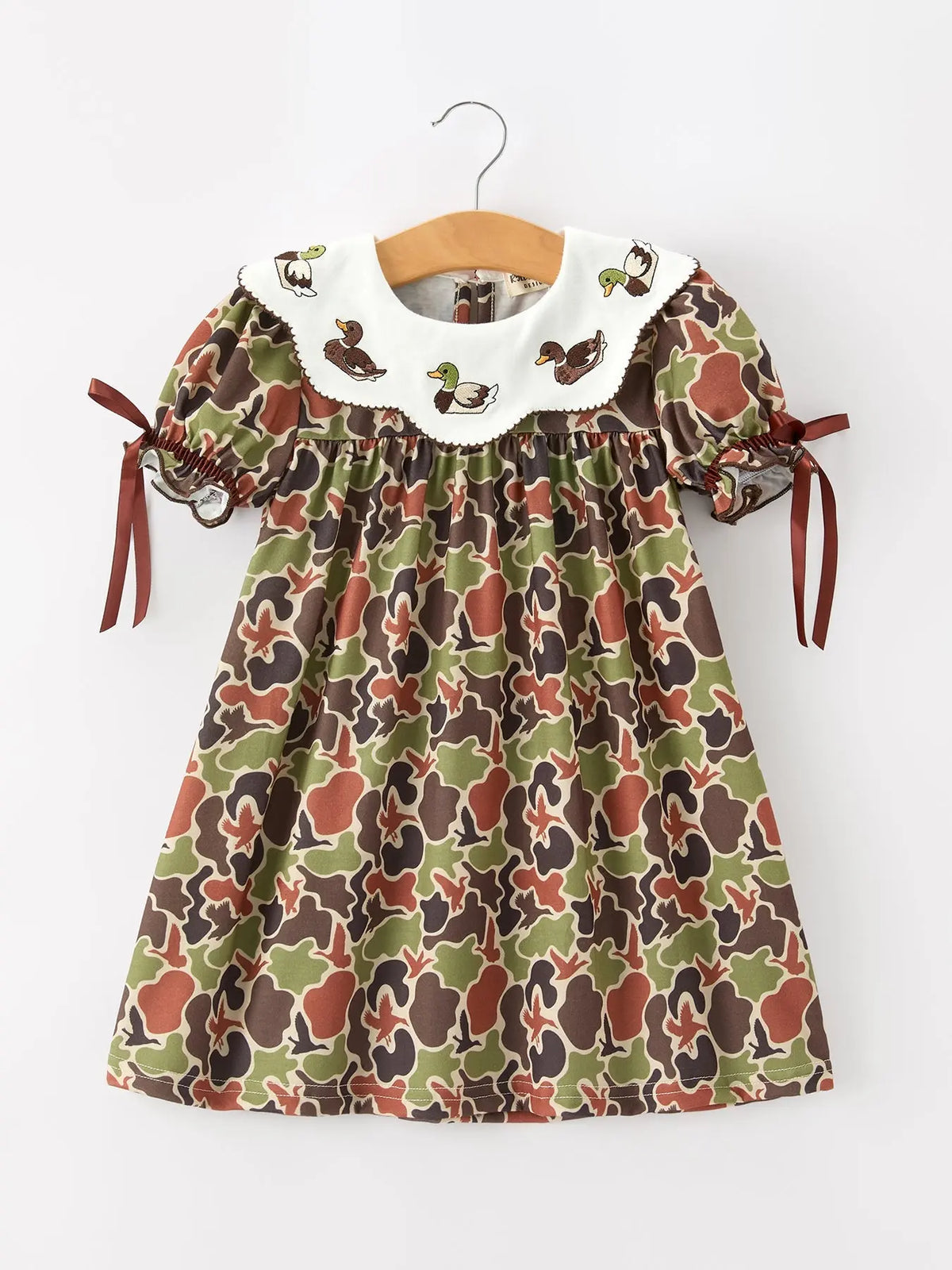 Duck Camo Embroidered Duck Girl Dress Short Sleeves