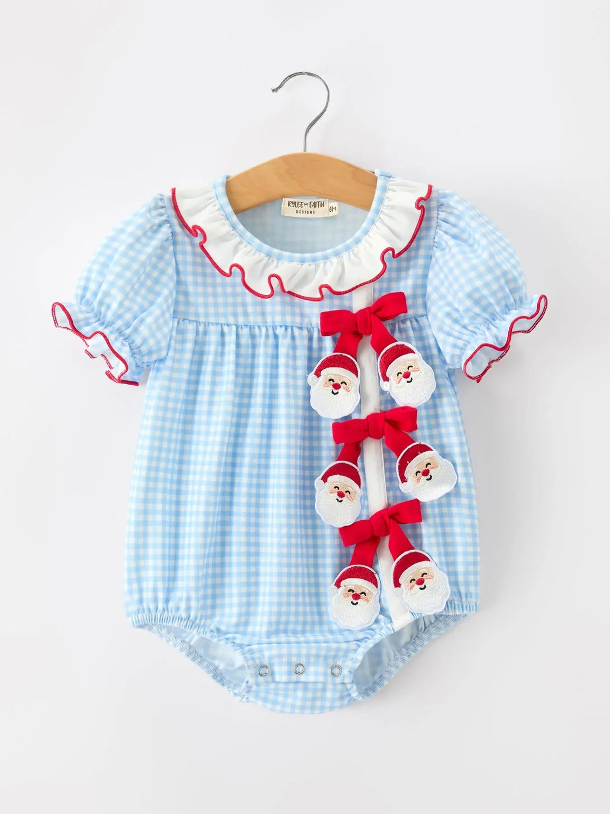 Christmas Santa Bow Plaid Girls Bubble Romper Rylee Faith Designs