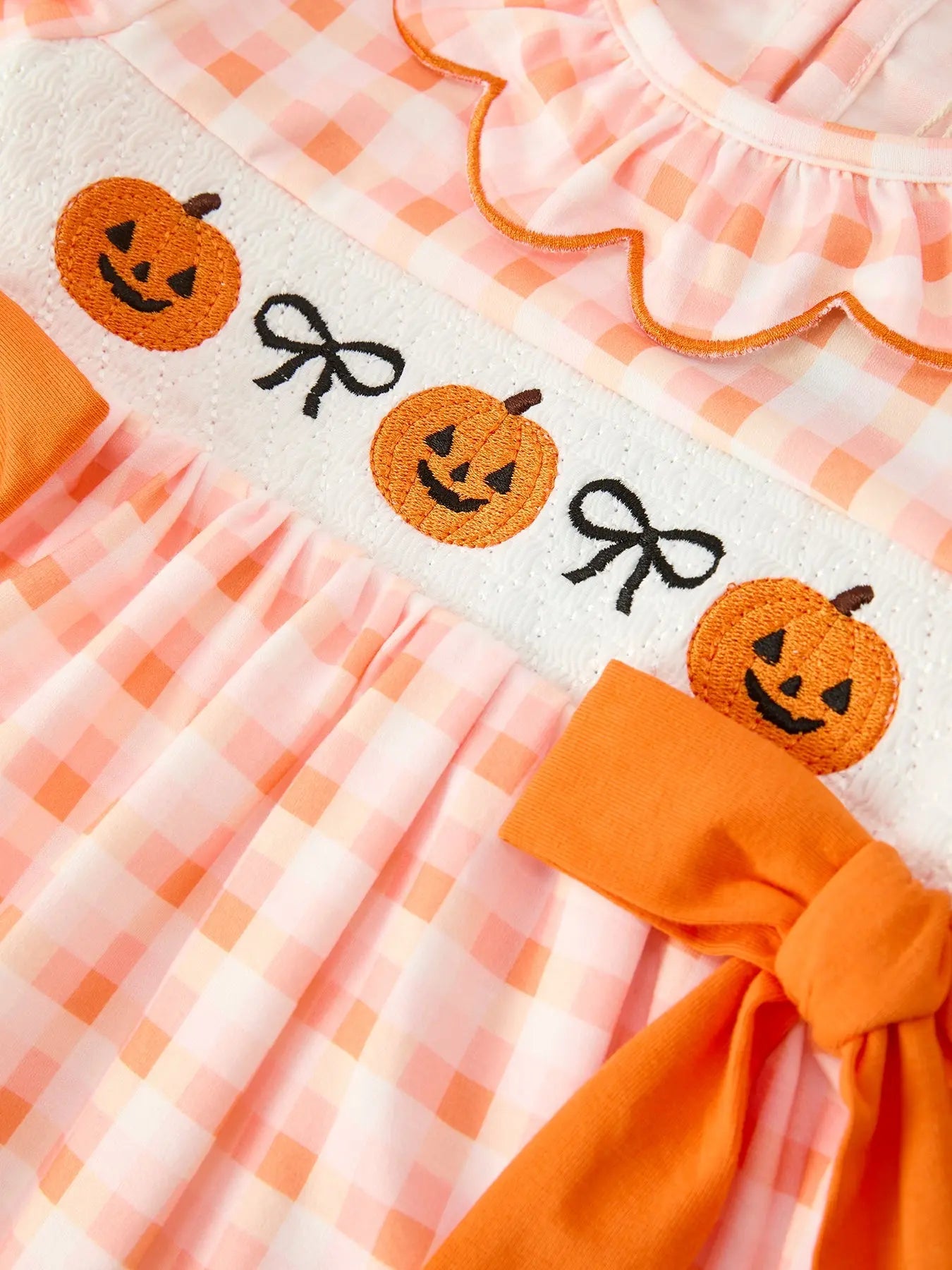 Halloween Plaid & Pumpkin Girls Dress