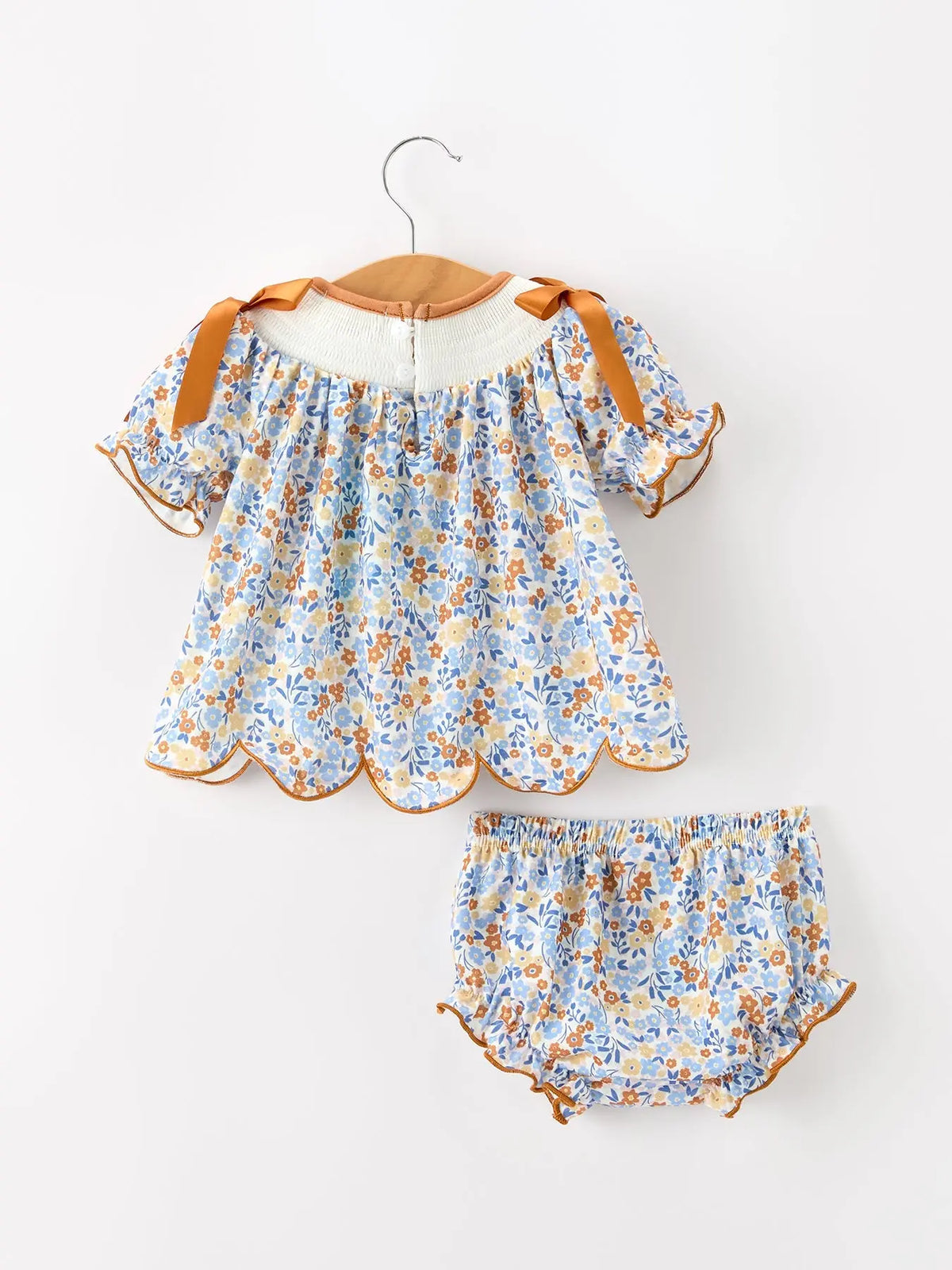 Fall Floral Smocked Girls Bloomer Set Rylee Faith Designs