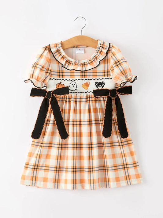 Halloween Plaid & Pumpkin Girls Dress