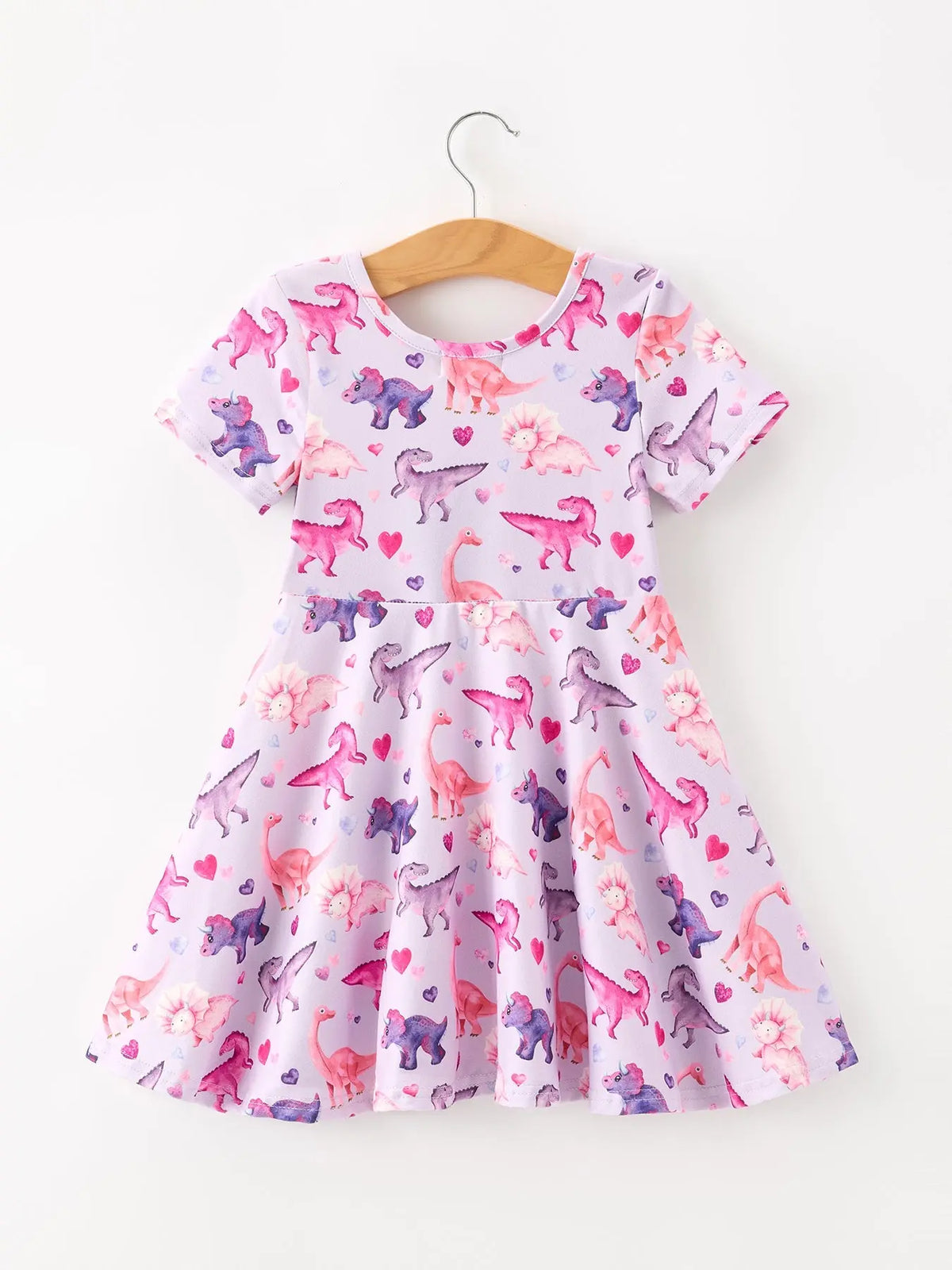 Dinosaur Heart Twirl Girls Dress Short Sleeves