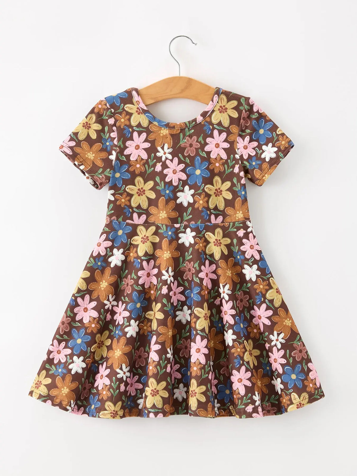 Fall Floral Twirl Girls Dress Short Sleeve