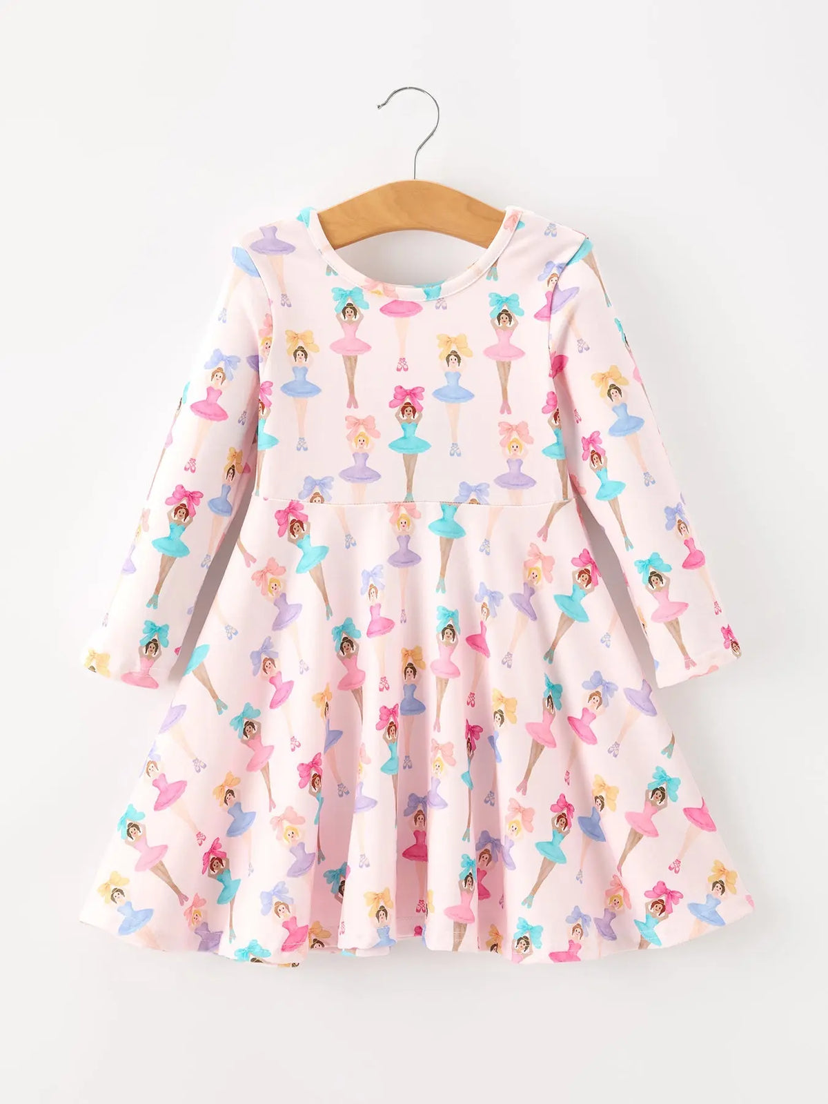 Fall Colorful Ballet Character Girls Long Sleeve Twirl Dress