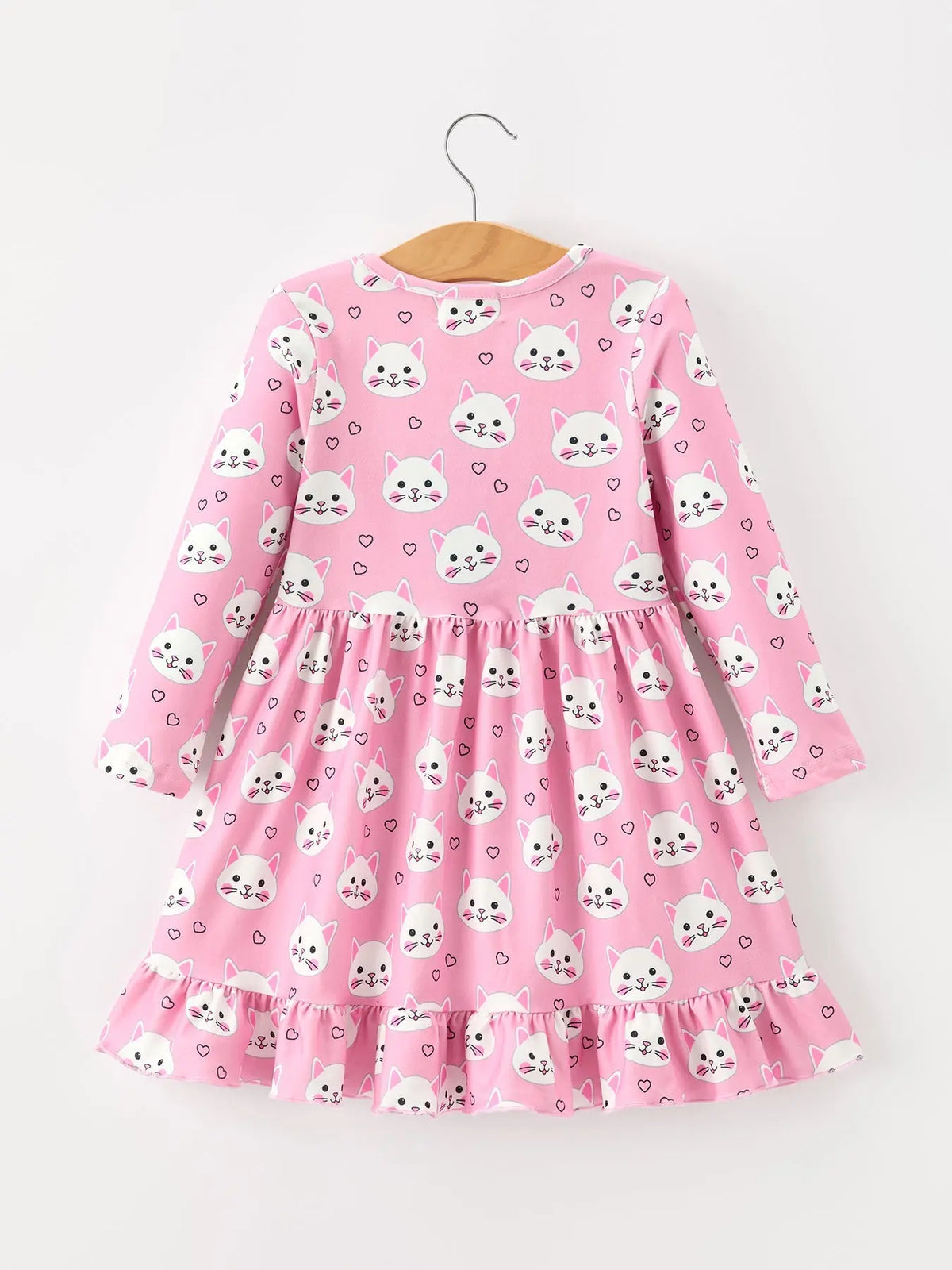 Fall Cat Print Girls Ruffle Hem Twirl Dress