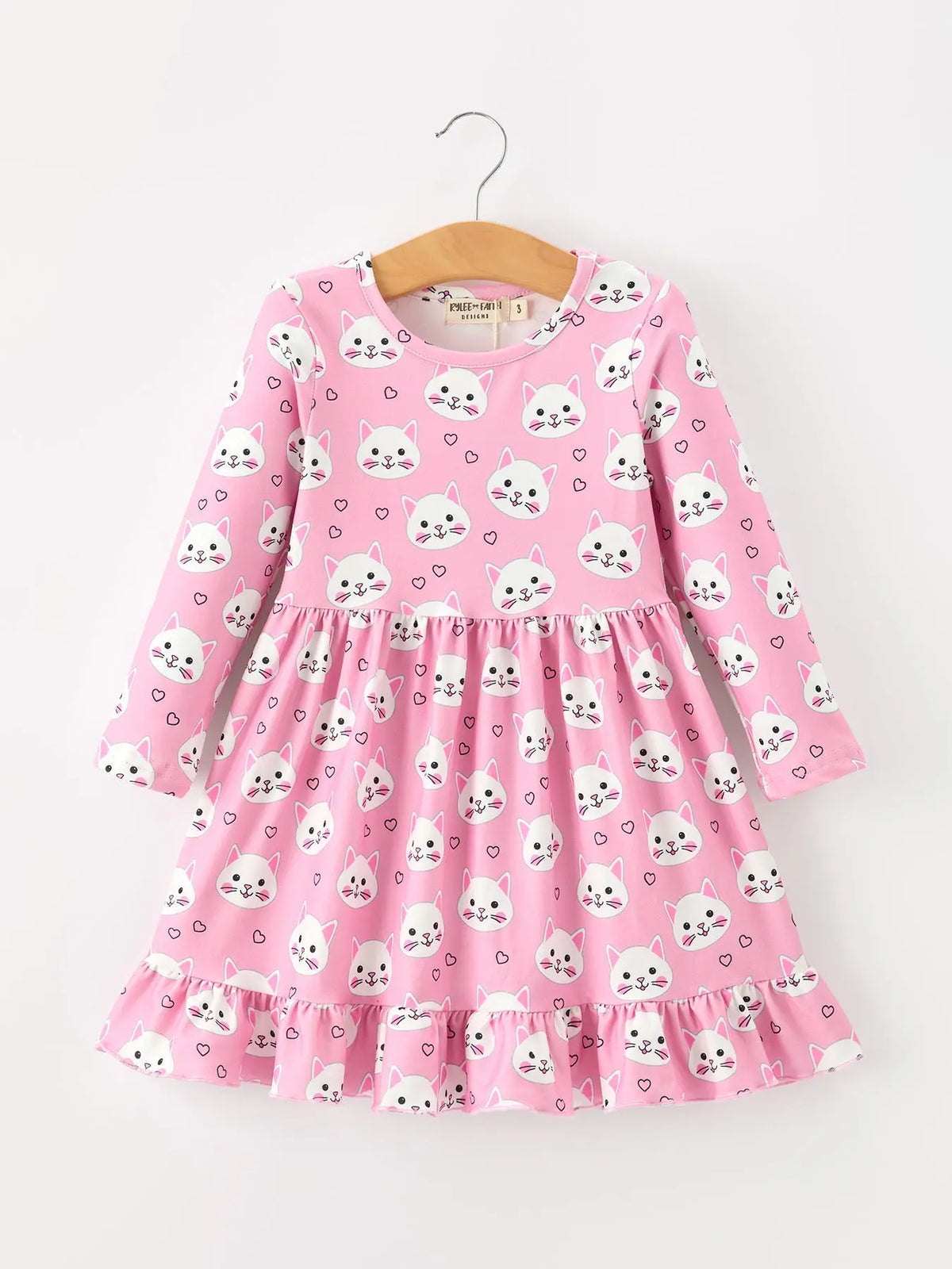 Fall Cat Print Girls Ruffle Hem Twirl Dress