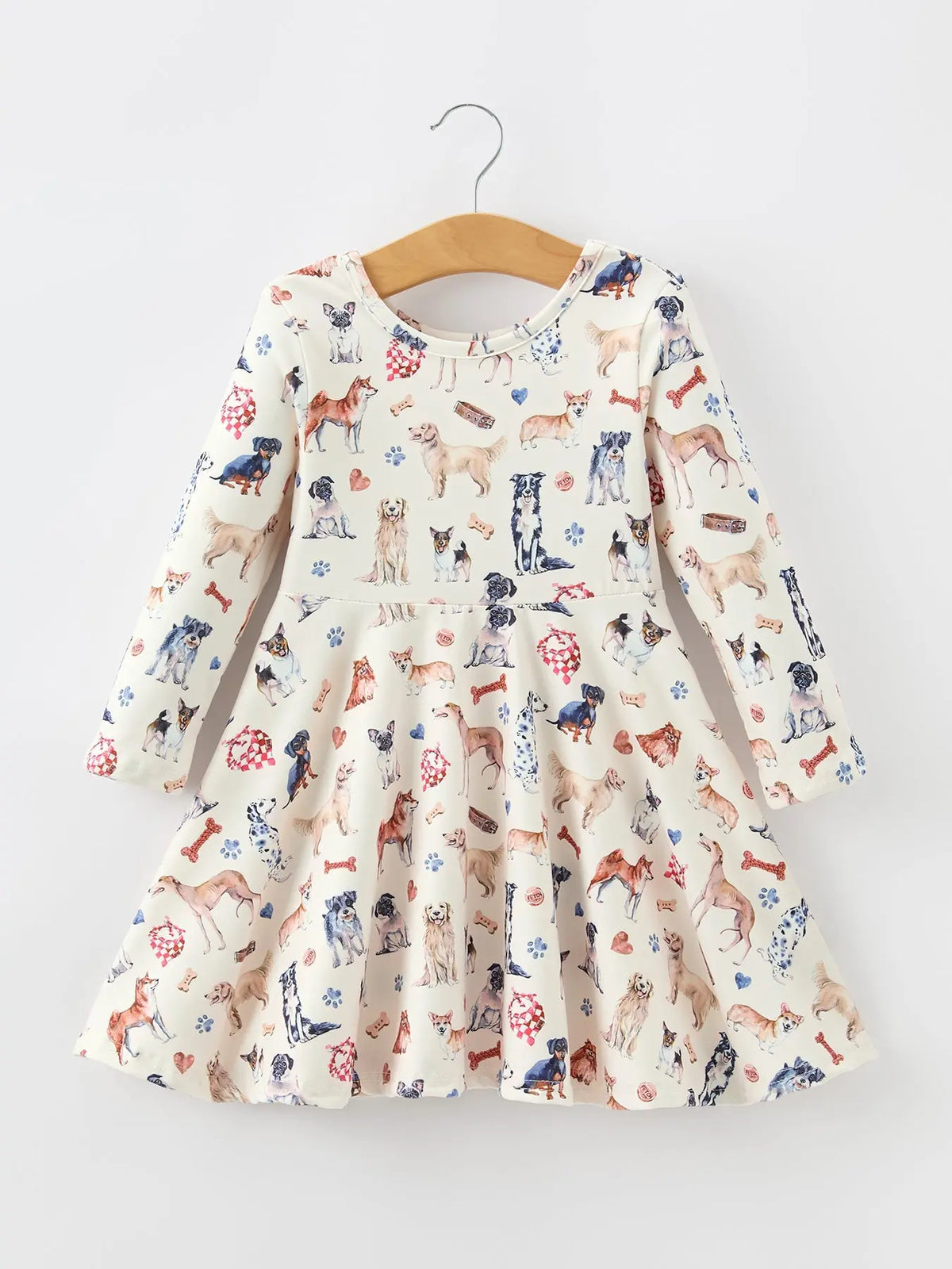 Fall Dog Print Girls Long Sleeve Twirl Dress