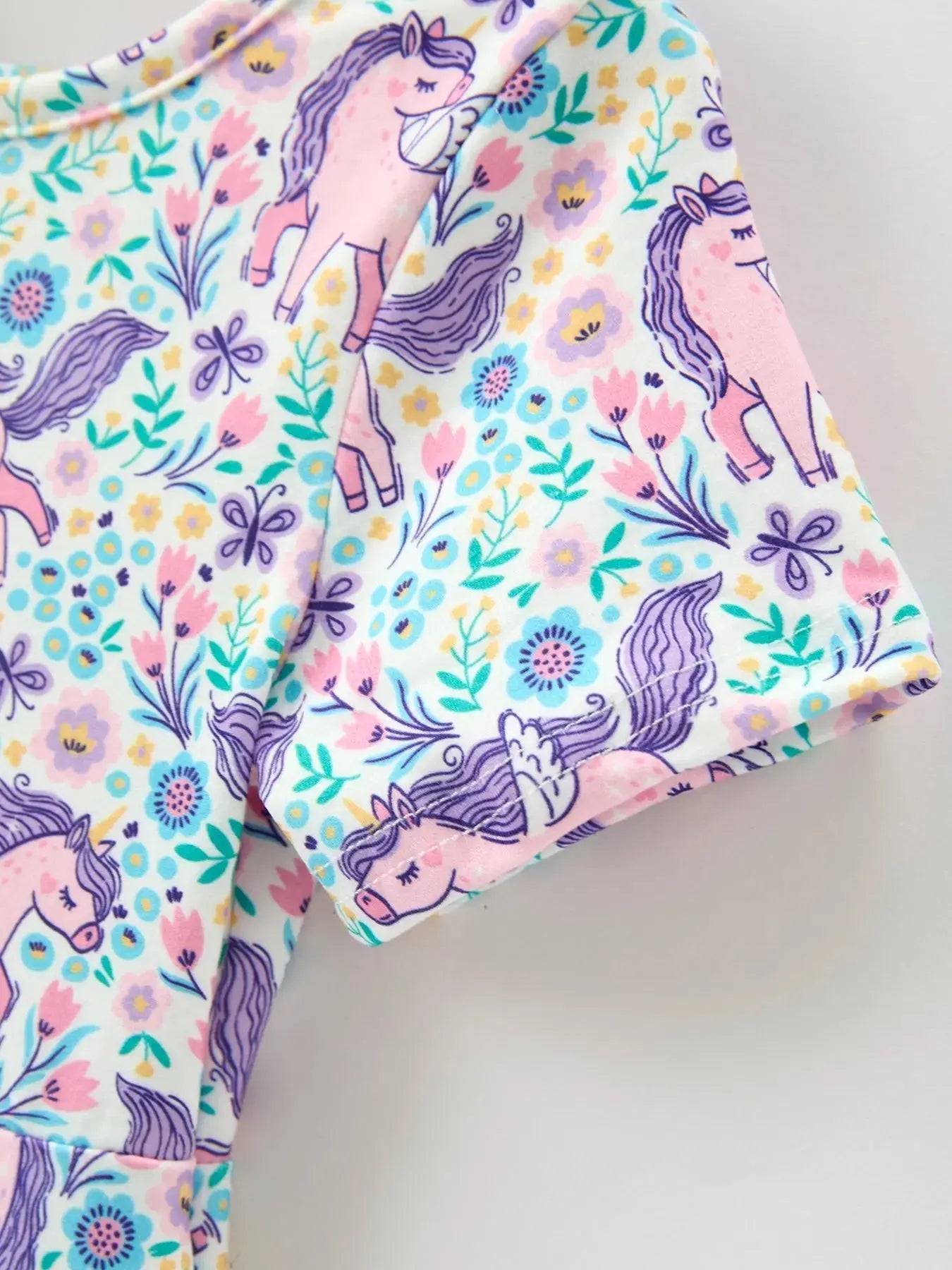Unicorn Floral Print Girls Short Sleeve Twirl Dress Rylee Faith Designs