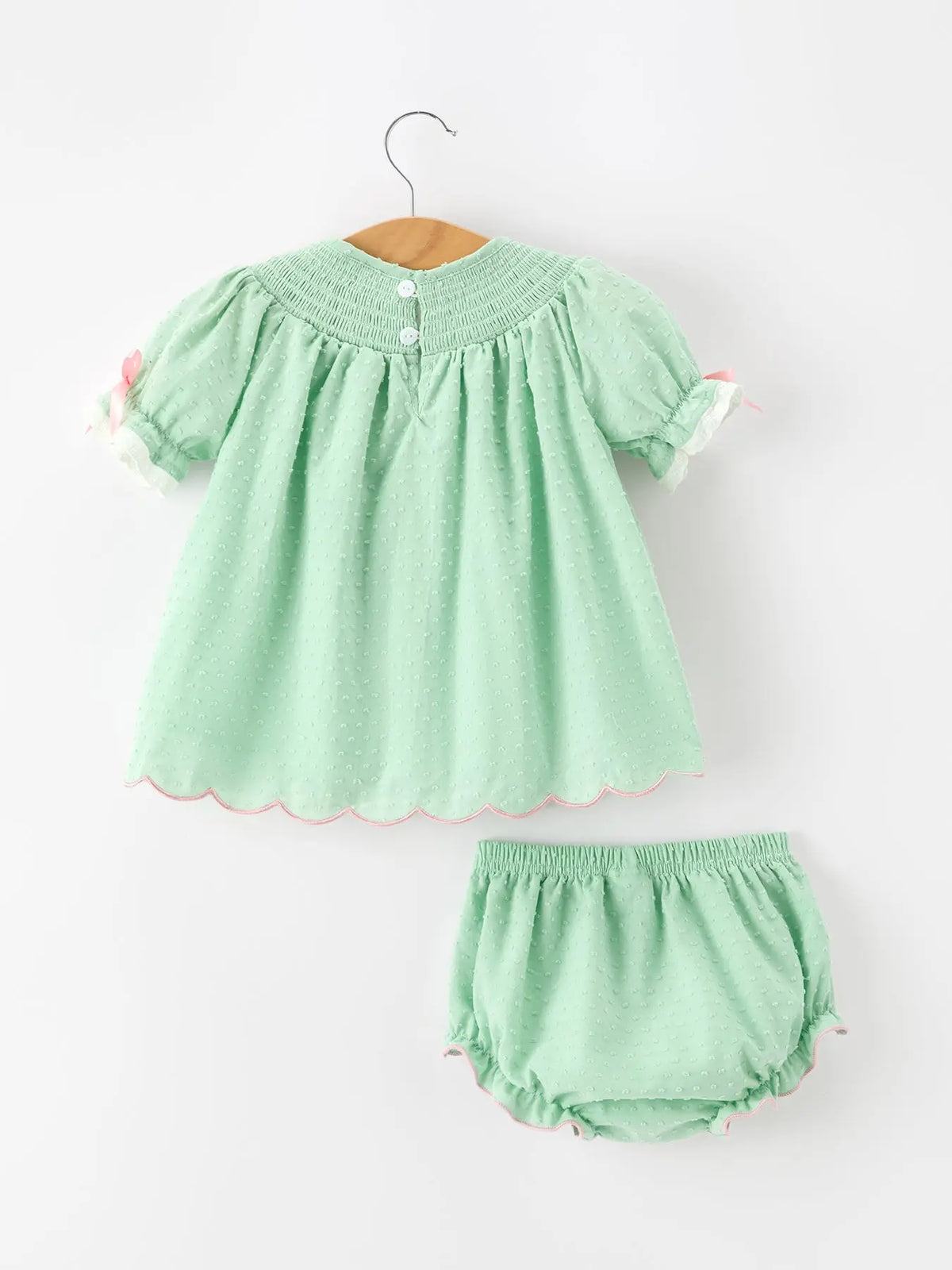 Christmas Mint Green Smocked Santa Baby Girl Bloomer Set Rylee Faith Designs