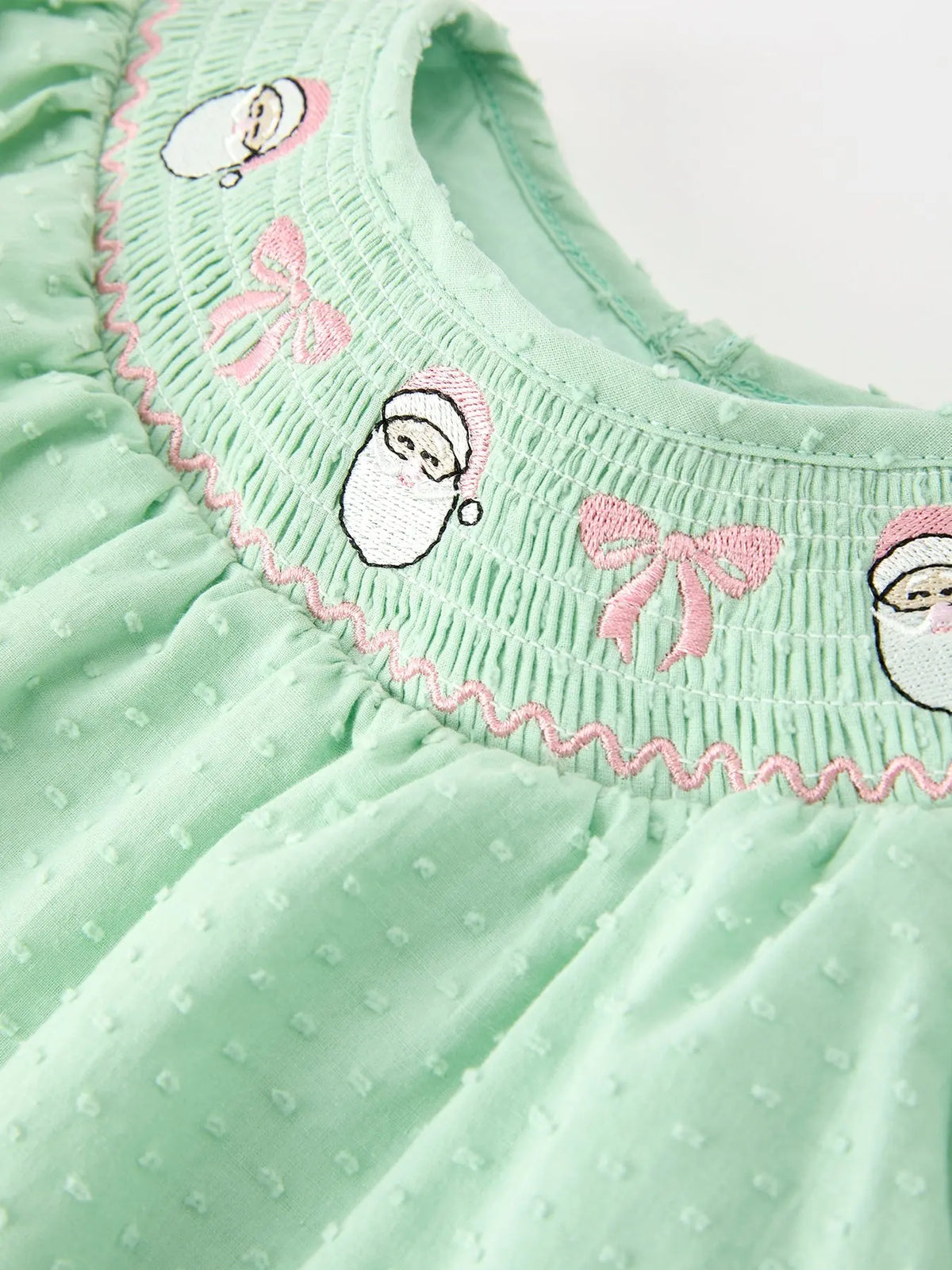 Christmas Mint Green Smocked Santa Baby Girl Bloomer Set Rylee Faith Designs