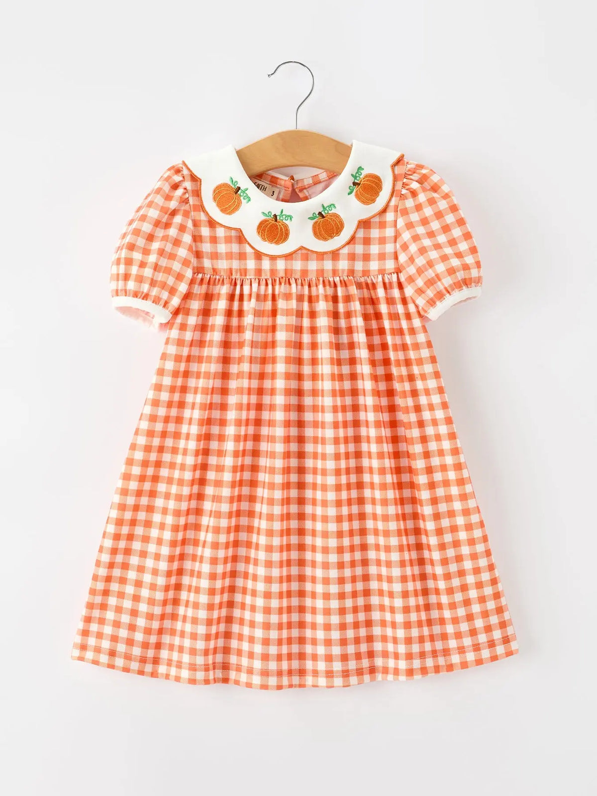 Fall Pumpkin Embroidered Puff Sleeve Girls Dress