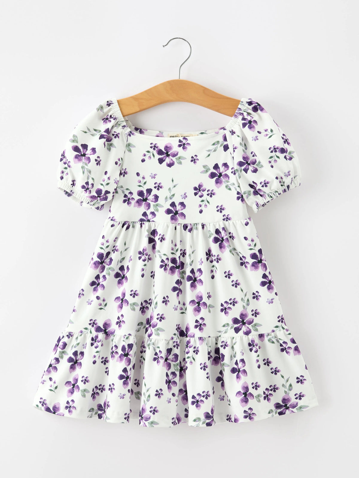 Fall Lavender Floral Puff Sleeve Girls Dress