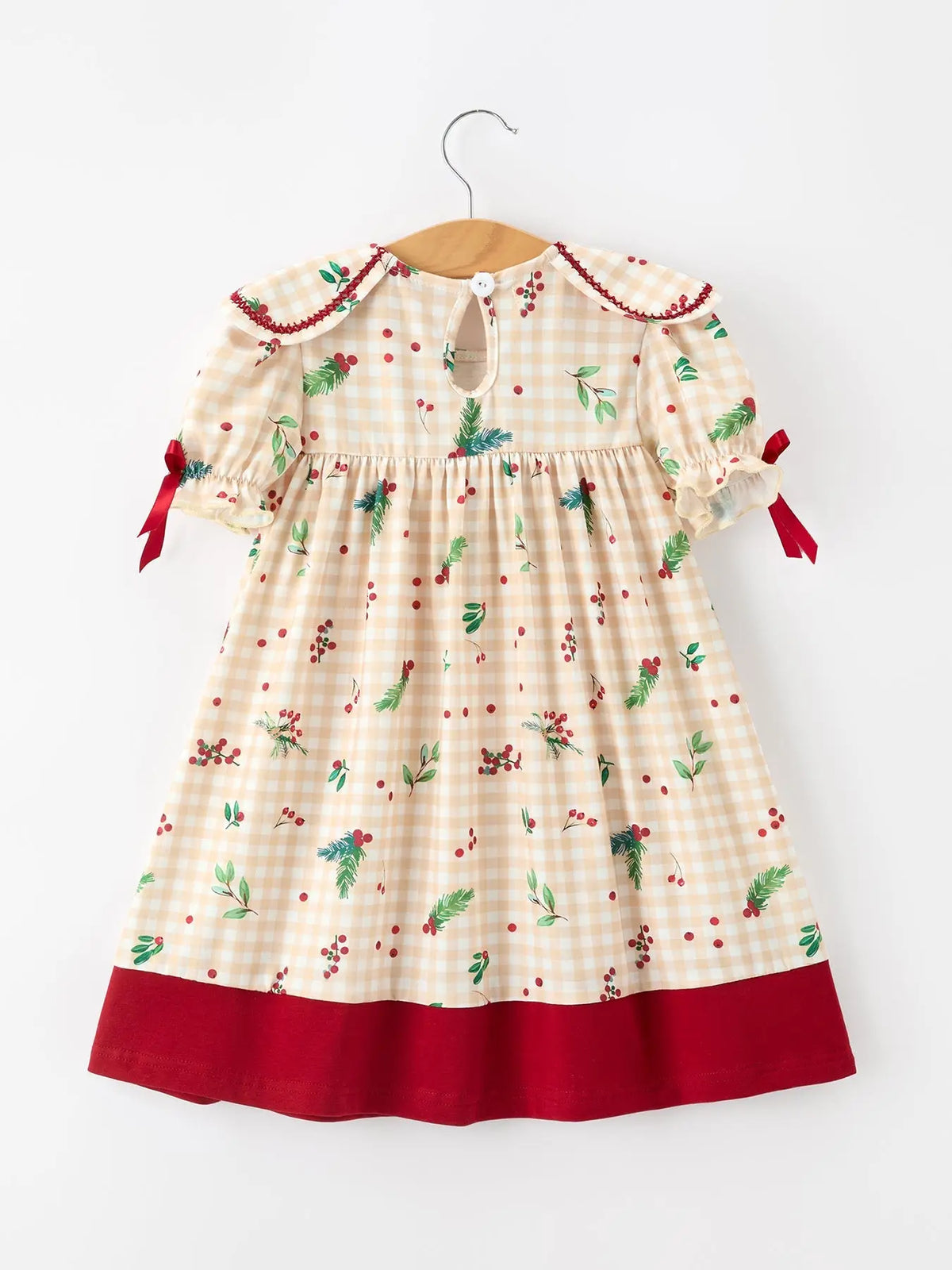 Fall Gingham Girls Dress Ruffle Collar Bow