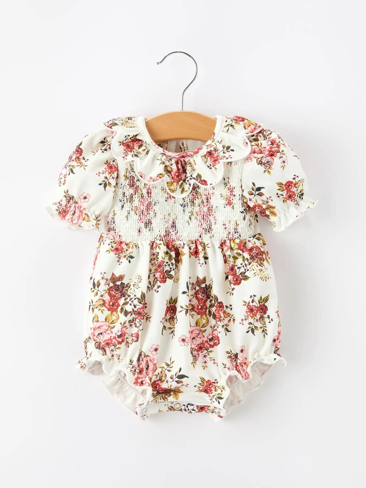 Fall Garden Baby Romper Smocked Petal Collar Bow