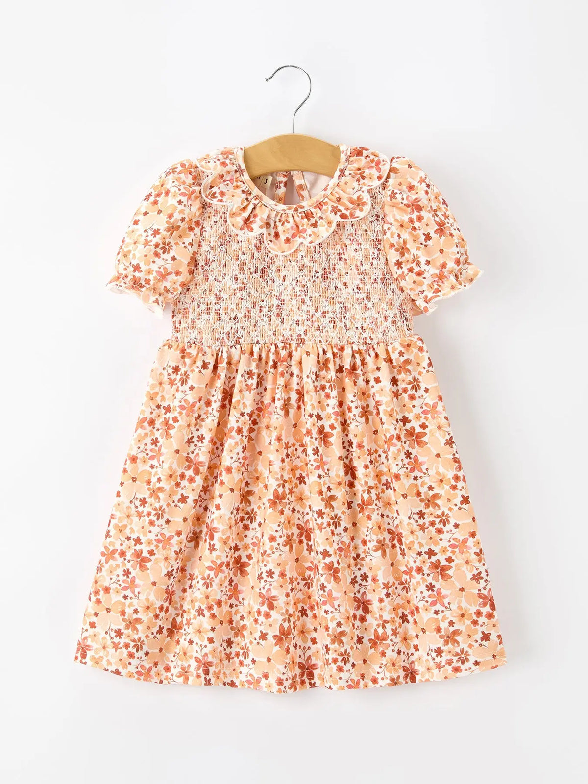 Fall Rust Floral Baby Girls Dress Smocked Petal Collar