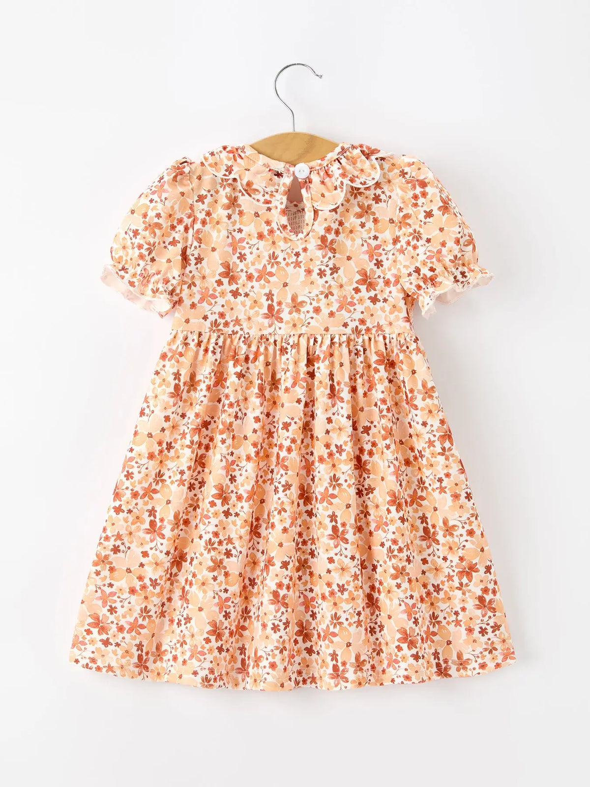 Fall Rust Floral Baby Girls Dress Smocked Petal Collar