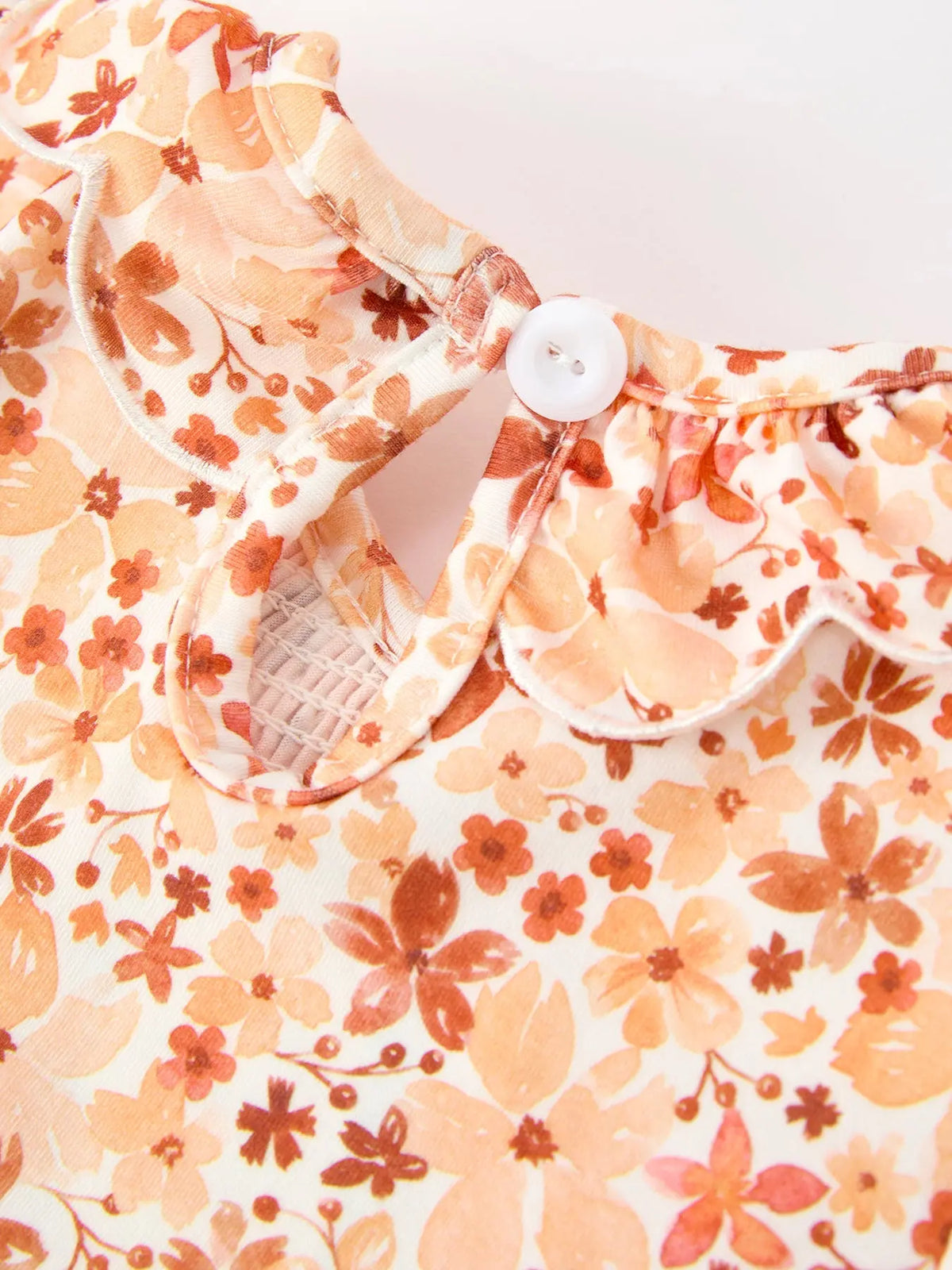 Fall Rust Floral Baby Girls Dress Smocked Petal Collar
