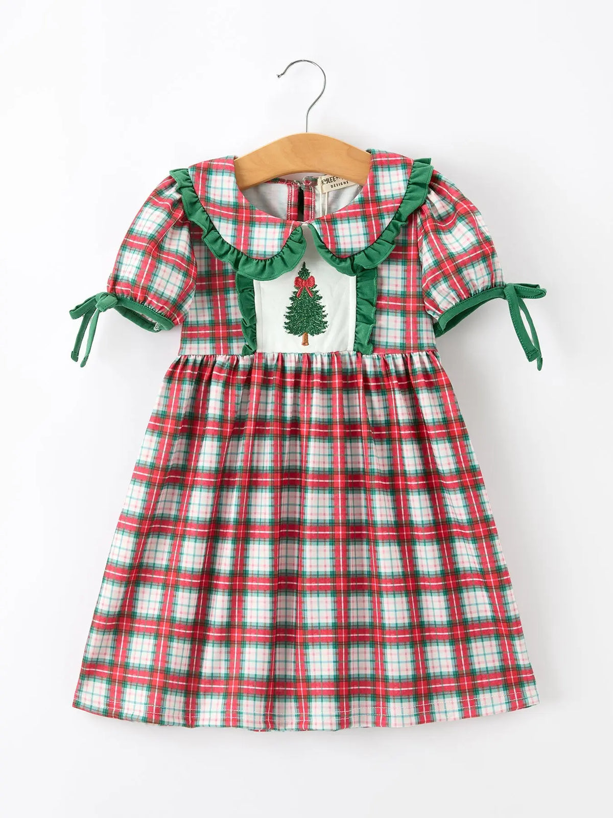 Christmas Tree Plaid Girls Dress Petals Collar Ruffle Rylee Faith Designs