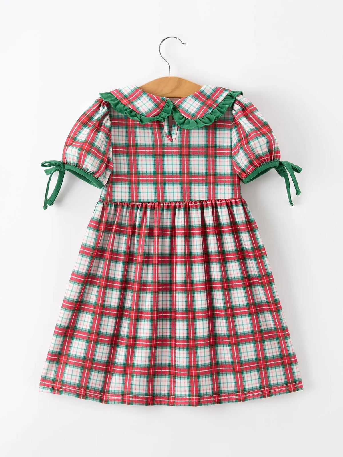 Christmas Tree Plaid Girls Dress Petals Collar Ruffle Rylee Faith Designs