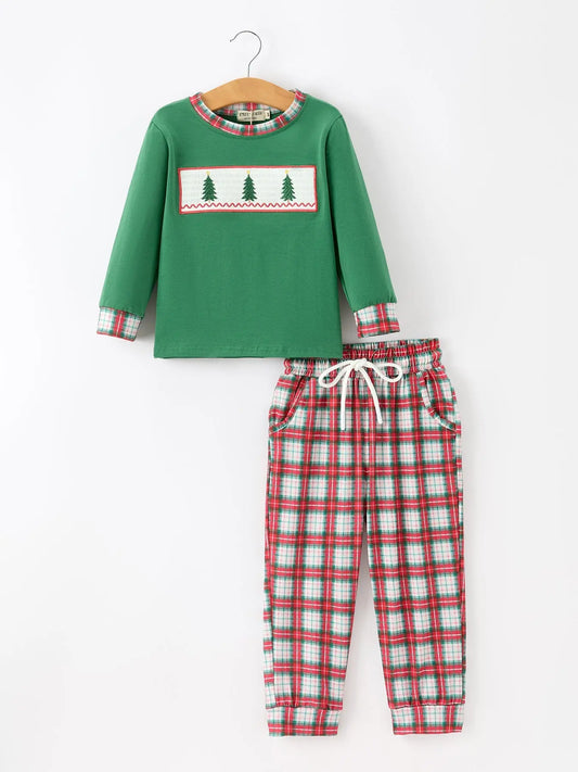 Christmas Tree Plaid Boys Set Long Sleeve Top Pants Rylee Faith Designs
