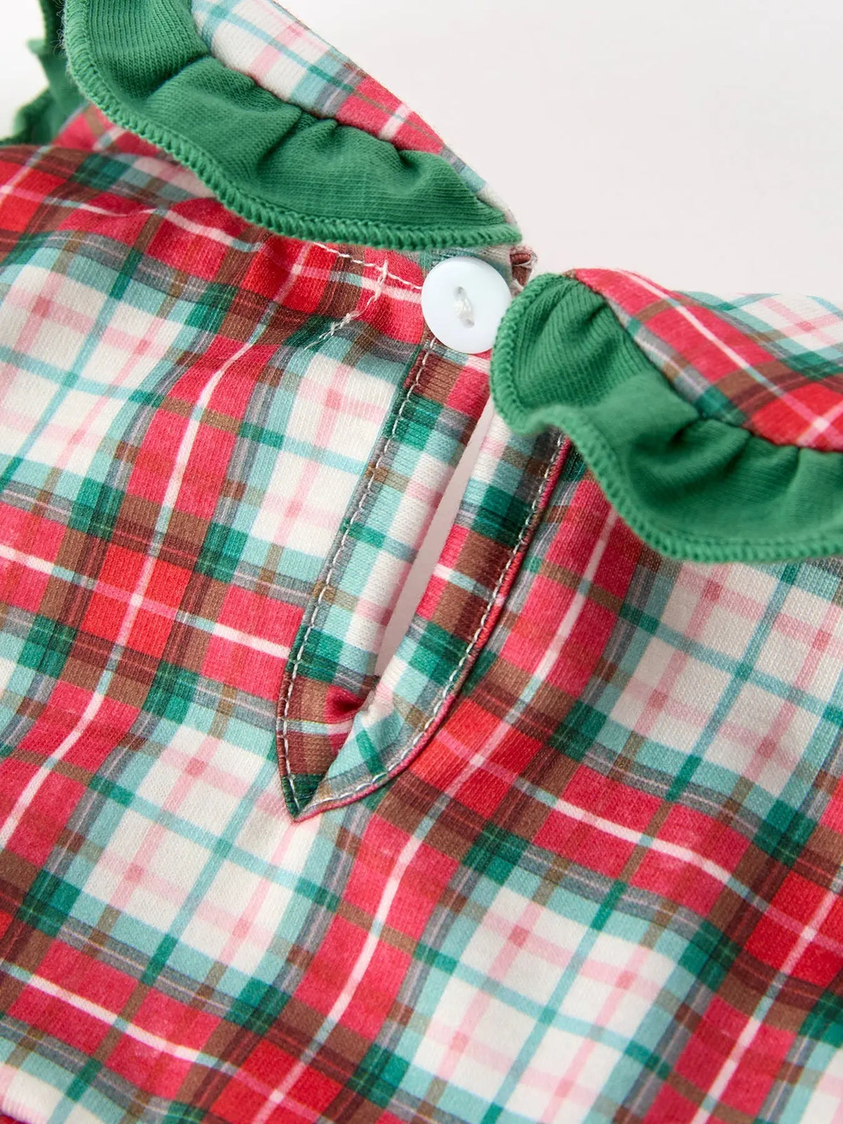 Christmas Tree Plaid Girls Romper Petals Collar Ruffle Rylee Faith Designs